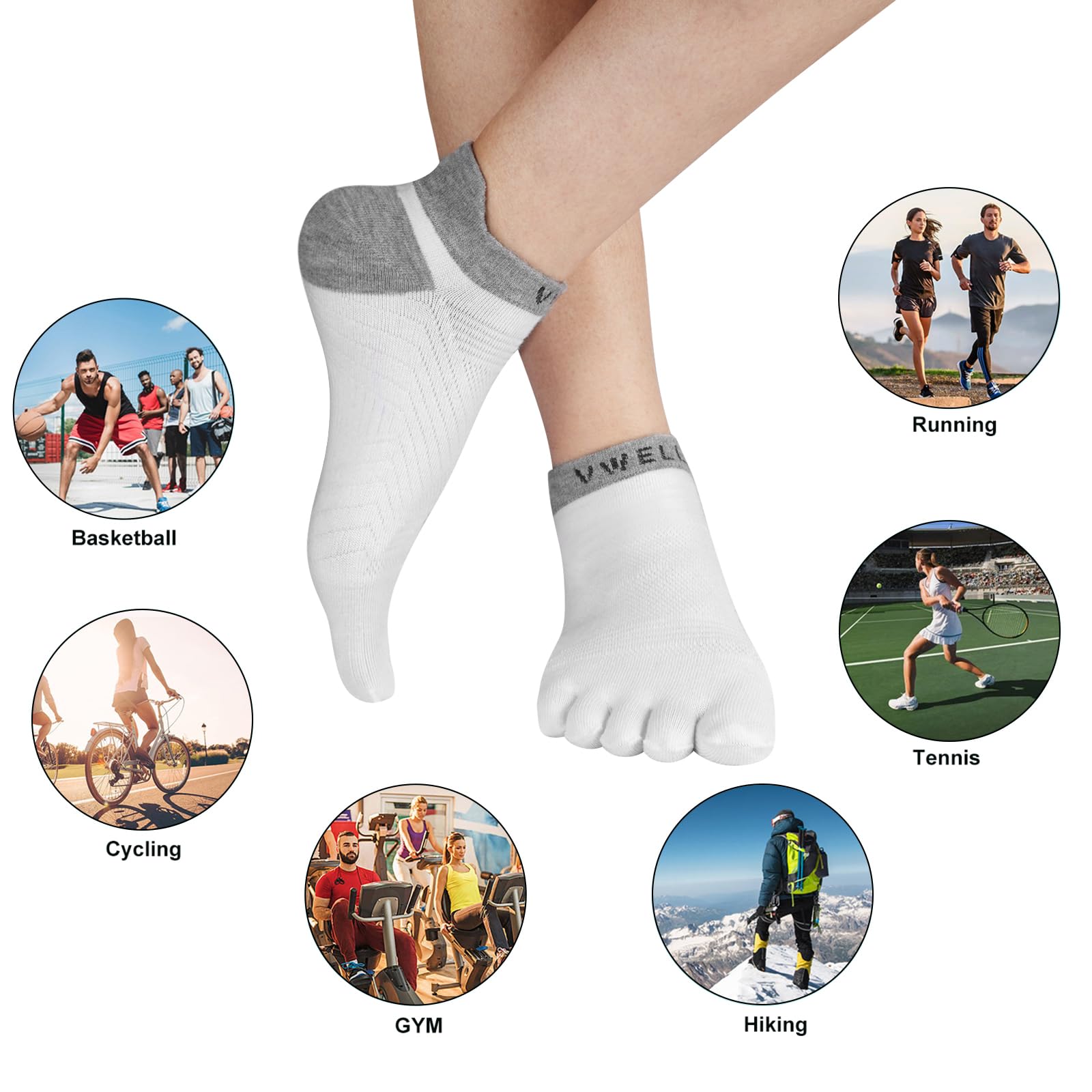VWELL 3ts Calcetines con dedos Unisex adulto