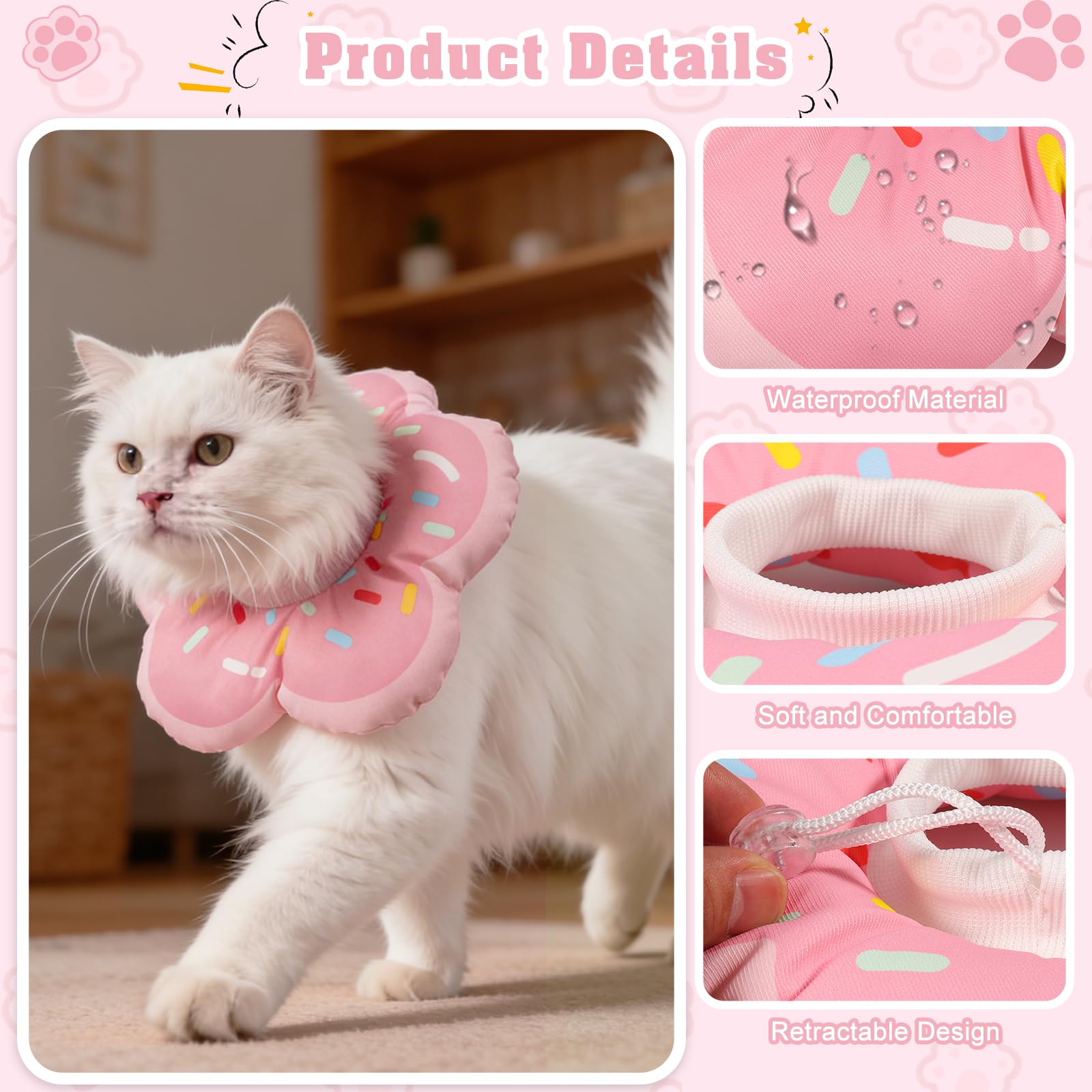 QKURT Collar de Recuperación para Gato, Collar Ajustable para Gatos Después de La Cirugía, Evitar Picaduras de y Arañazos Lesiones y Lamido, El patrón de Rosquilla, Forma de Flor