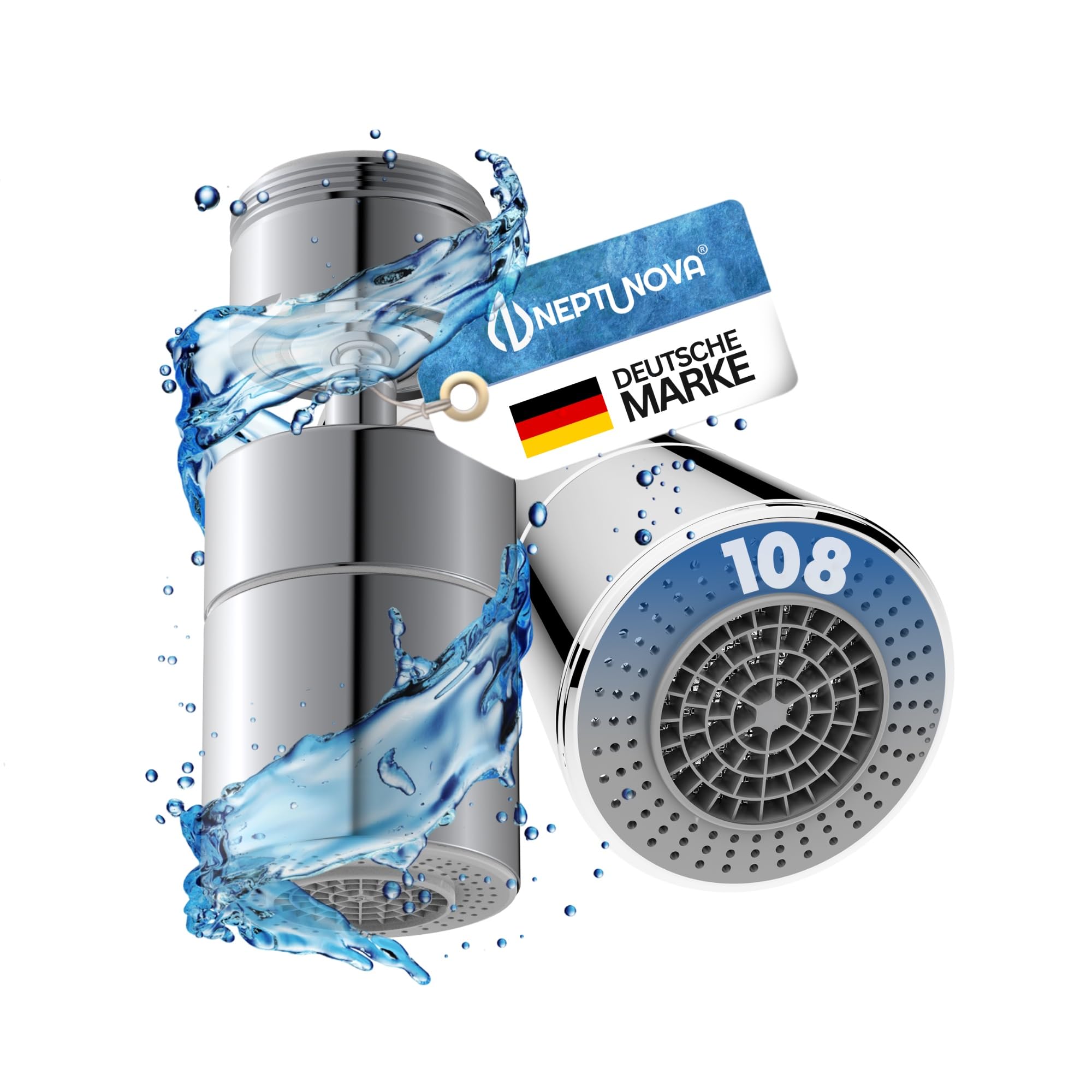 NEPTUNOVA® Wasserhahn Verlängerung 360 schwenkbar - drehbarer Wasserhahn Aufsatz für Küche & Bad - universell & sparender Strahlregler aus Messing (Chrom, M24 männliches Aussengewinde)