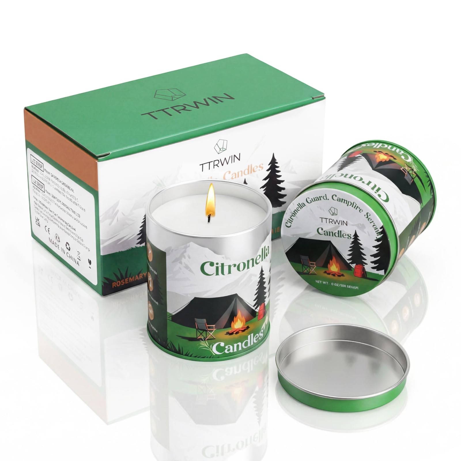 Citronella Candles Large, 2 Cans Burn Time of up to 60H, Soy Natural Wax Scented Candles for Party Outdoor, Indoor, Camping, Outside, Garden, Summer Friendly Gift