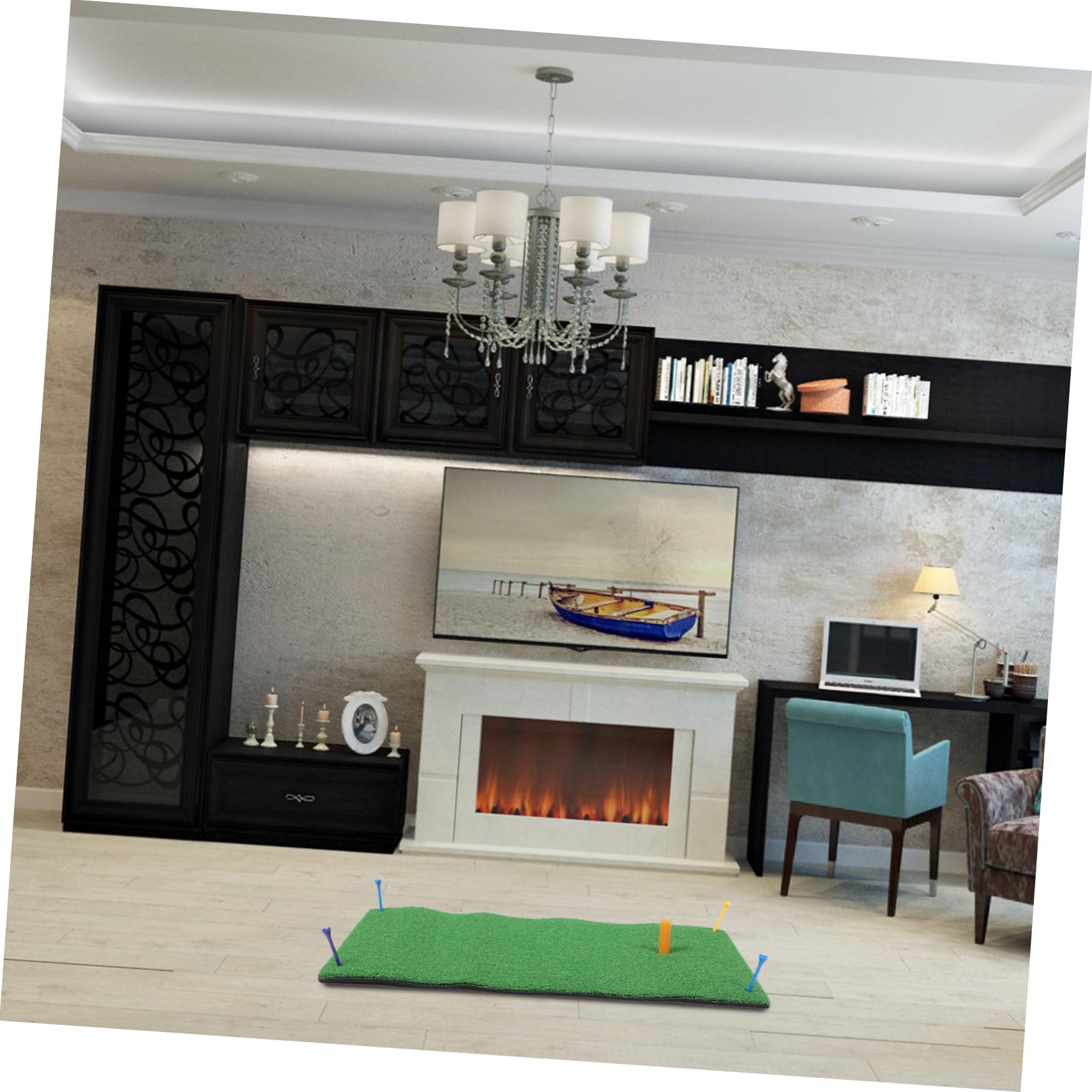 Totority Accessories for Golfers Golf Game Practice Mat Indoor Golf Turf Mat Realistic Artificial Grass