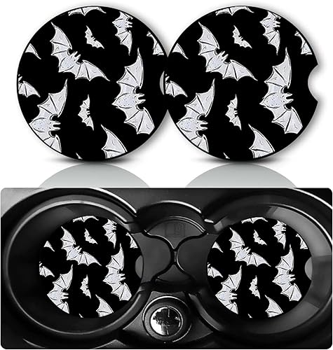 Paquete de 2 posavasos de murciélago para automóvil, posavasos para portavasos de automóvil, tapete de goma antideslizante universal de 2.75