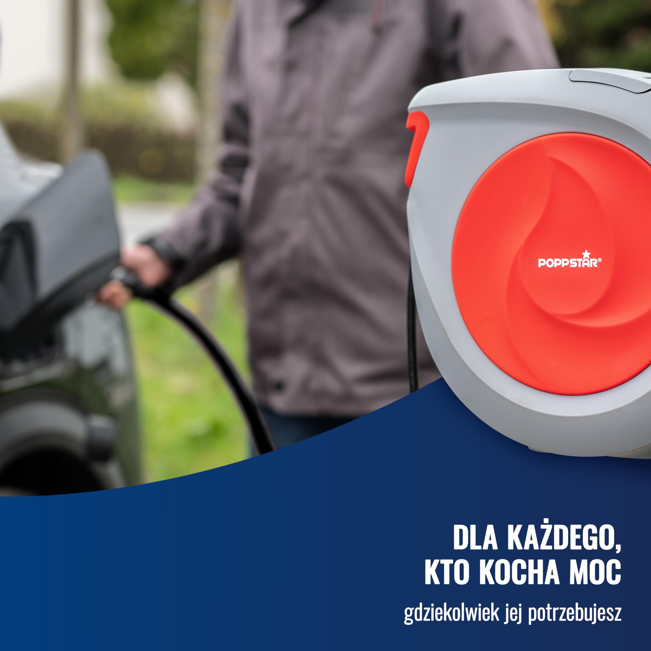 Poppstar kabel zwijany automatycznie na bębnie, dł.kabla: 20 m + 2 m (maks. 2500 W) automatyczny zwijacz kabla IP20, do montażu na ścianie i suficie