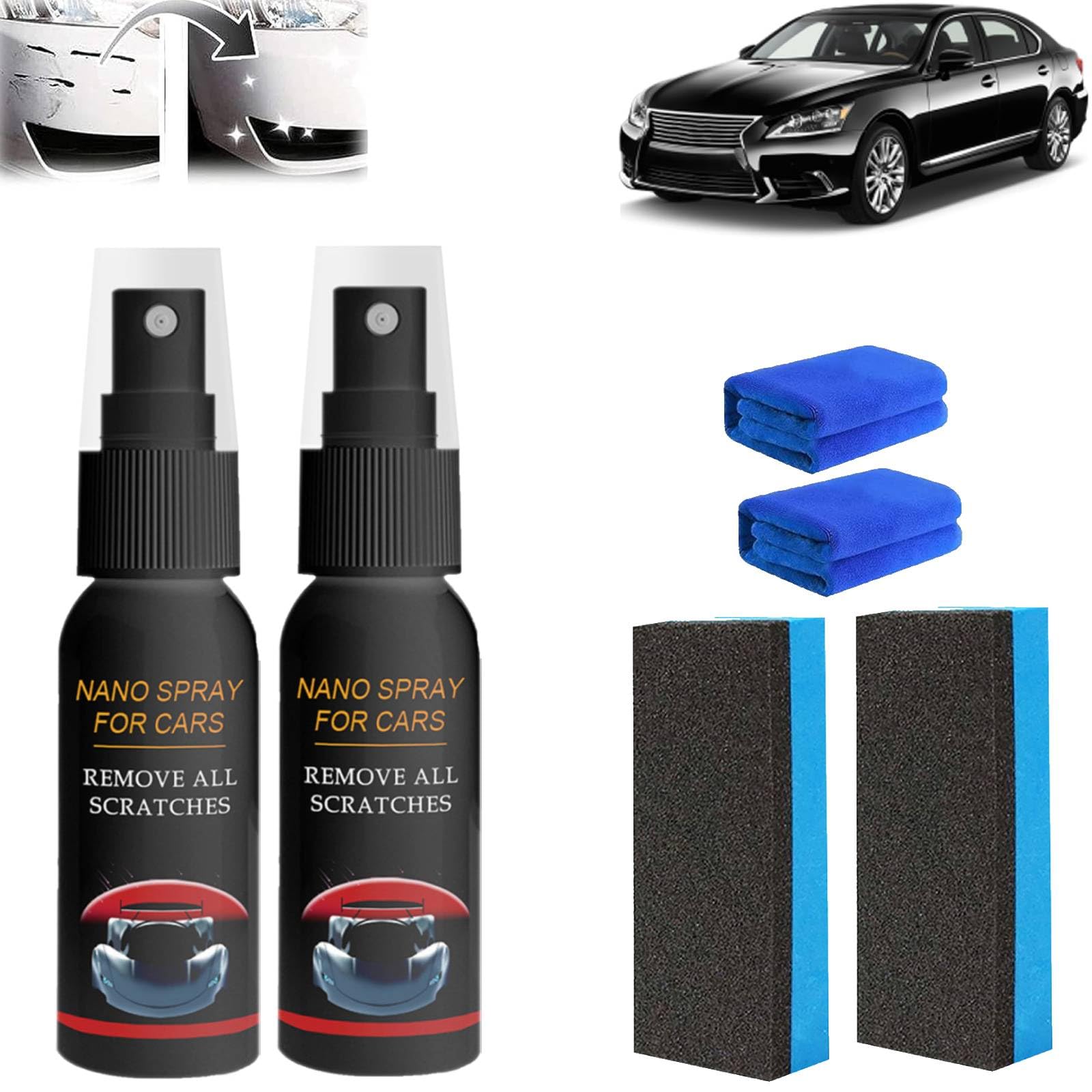 Nurafix Auto Spray Kratzer Entfernen,Quick Effect Coating Agent, Scratch Remover Auto,Auto-Beschichtungs-Sprays für Glanz & Schutz,Nurafix-autospray Auto Kratzer Entferner Remove All Scratches (2PC)