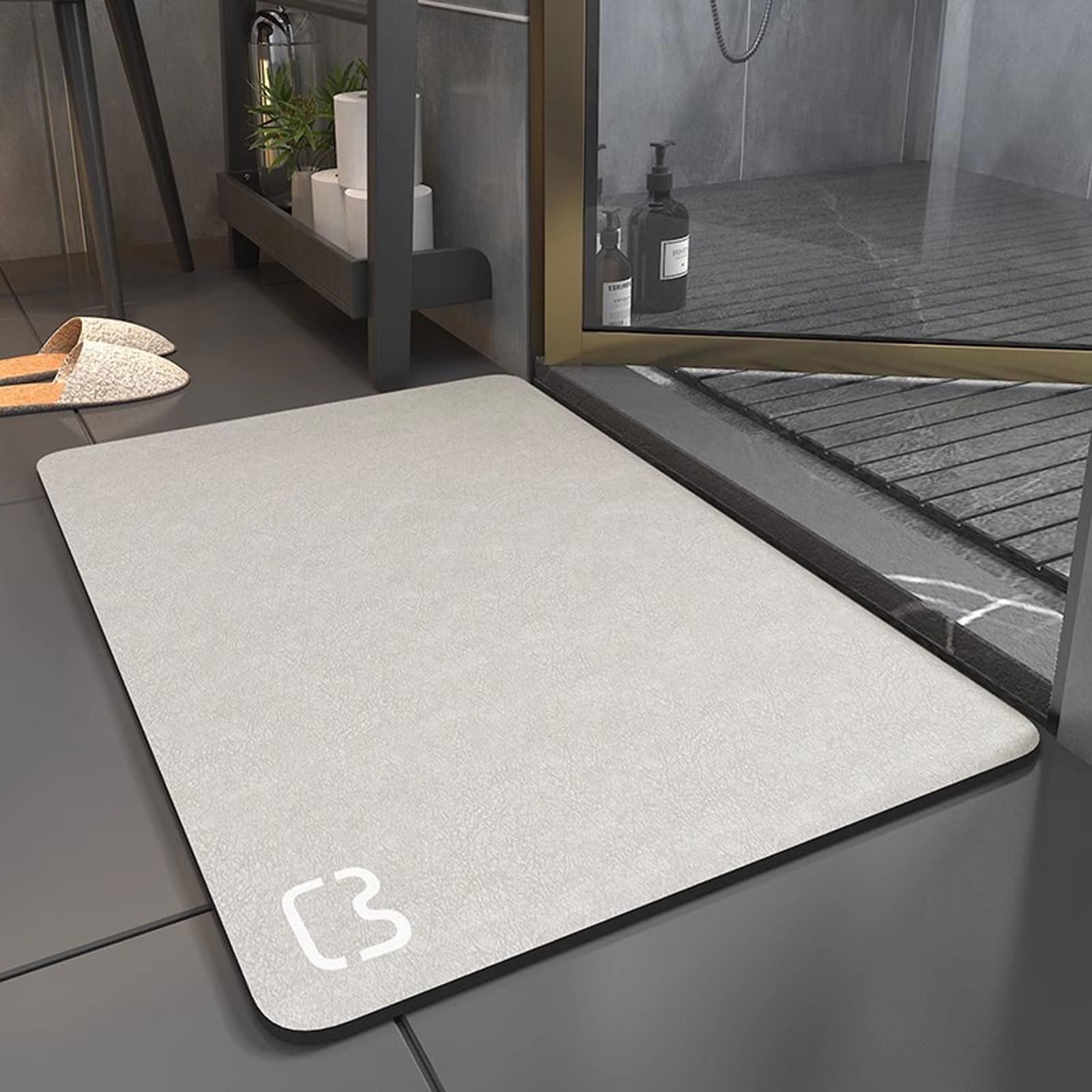 Aeovot Diatomite Stone Absorbent Bath Mat, Rectangle Bathroom Mats Non Slip Washable, Large Quick Dry Non Slip Shower Mats, Machine Washable, Wet Room Shower Mat(Beige,45x70cm)