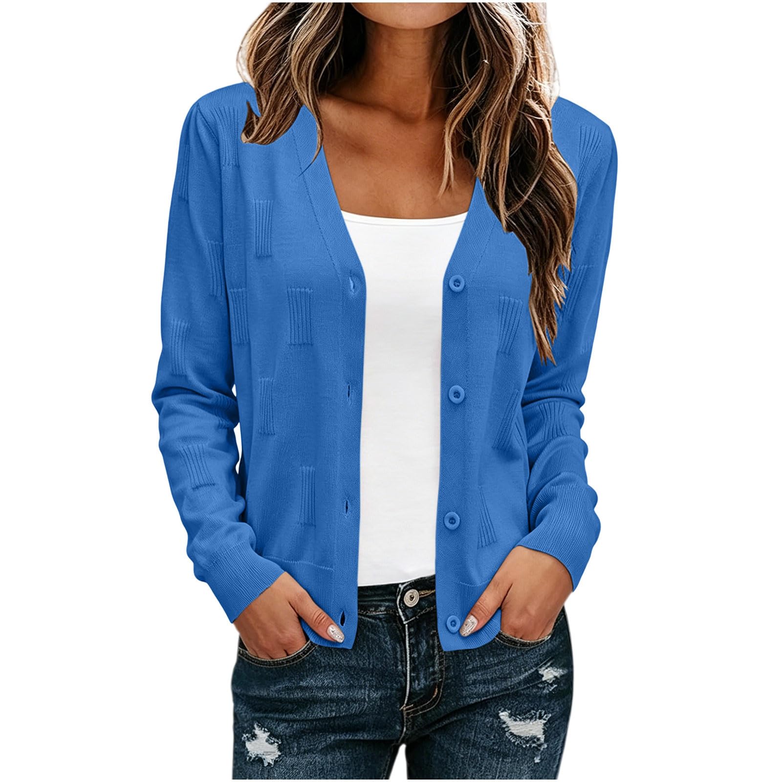 Strickjacke Damen Leichte Cardigan Elegant Strickjacken Freizeit Damen-Jacken Übergang Strickmantel Lässige Outerwear Button-Down Sweatjacke Casual Herbstmantel Klassisches Oberbekleidung XS-XXL