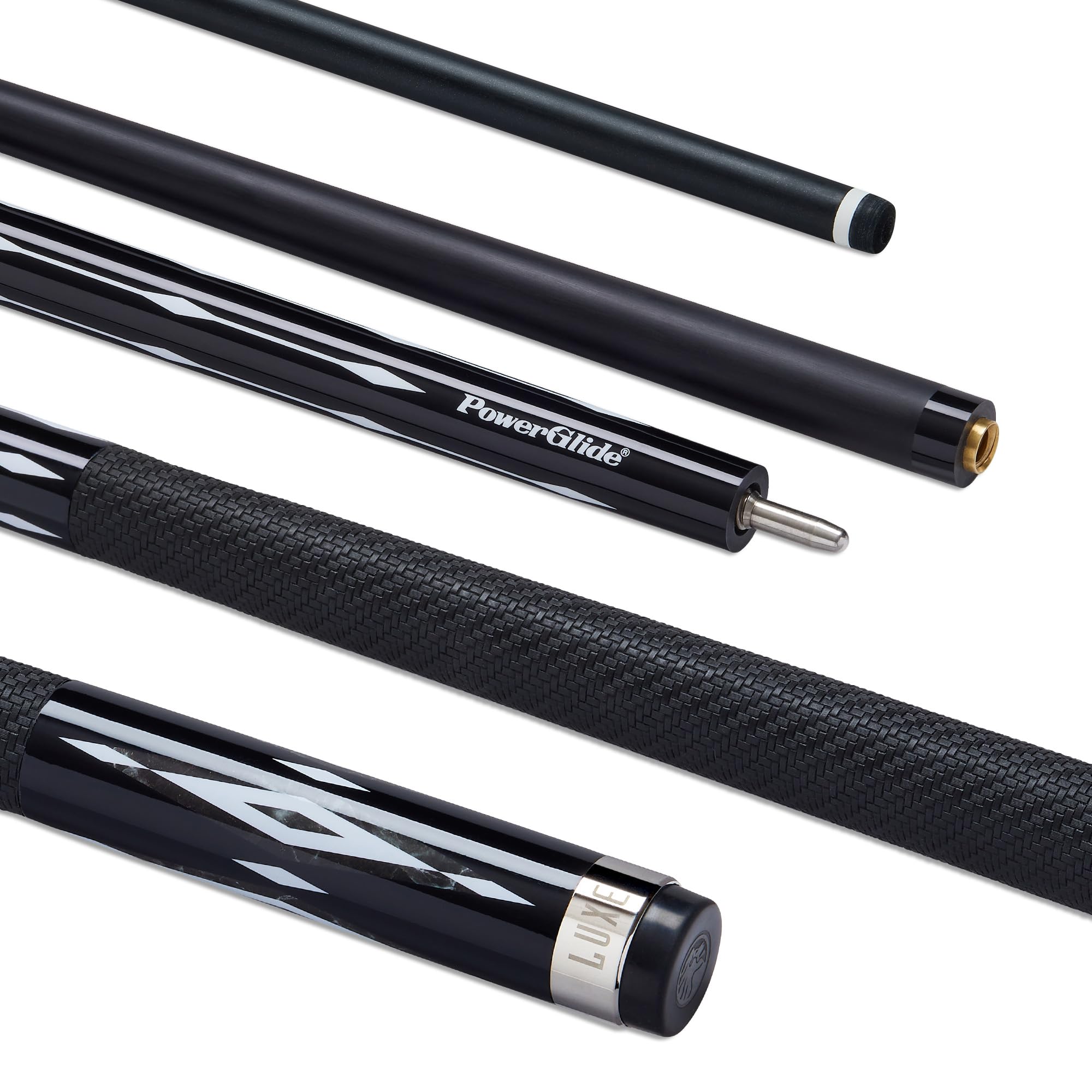 POWERGLIDE One 2-Piece Pool Cue Stick | Luxe Carbon | Carbon Fibre & Fibreglass | Ultra Smooth Gloss Leather Grip | Full Size 58" | 13 mm Tip