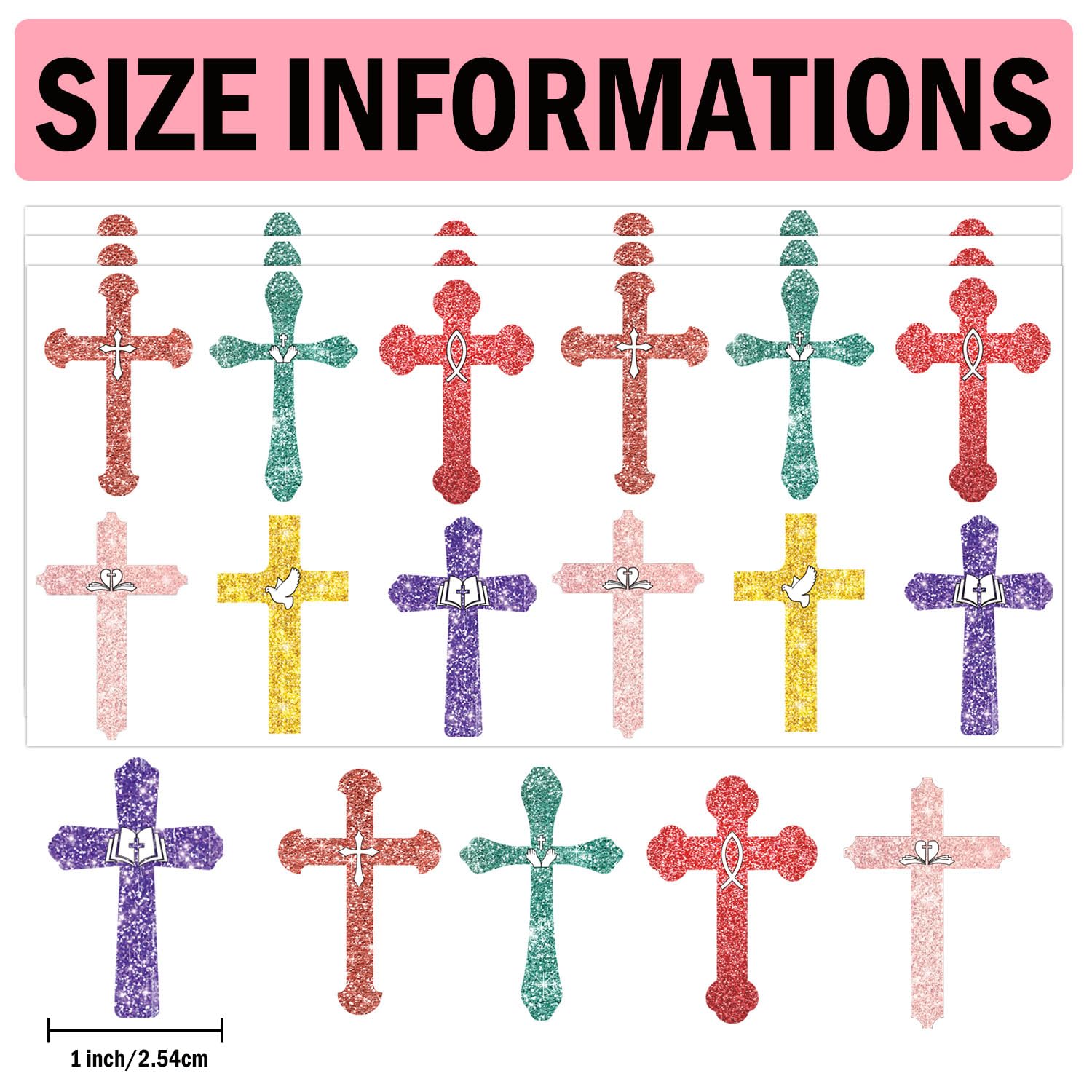 Christian Cross Inspirational Stickers Kid Foil Christian Religiou Cross Labels Jesus Envelop Seal for Christmas Scrapbooks Bottles Present Tag Decor 360pcs - Image 2