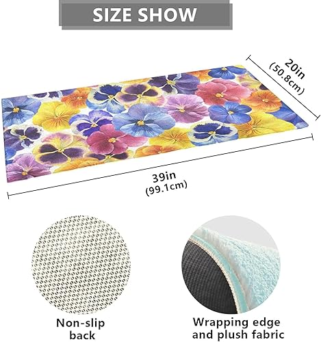 Miniatura 2 de Alfombra de jardín tricolor con flores de pensamiento, alfombra de área pequeña de 20 x 40 pulgadas, alfombras pequeñas para dormitorio, baño,