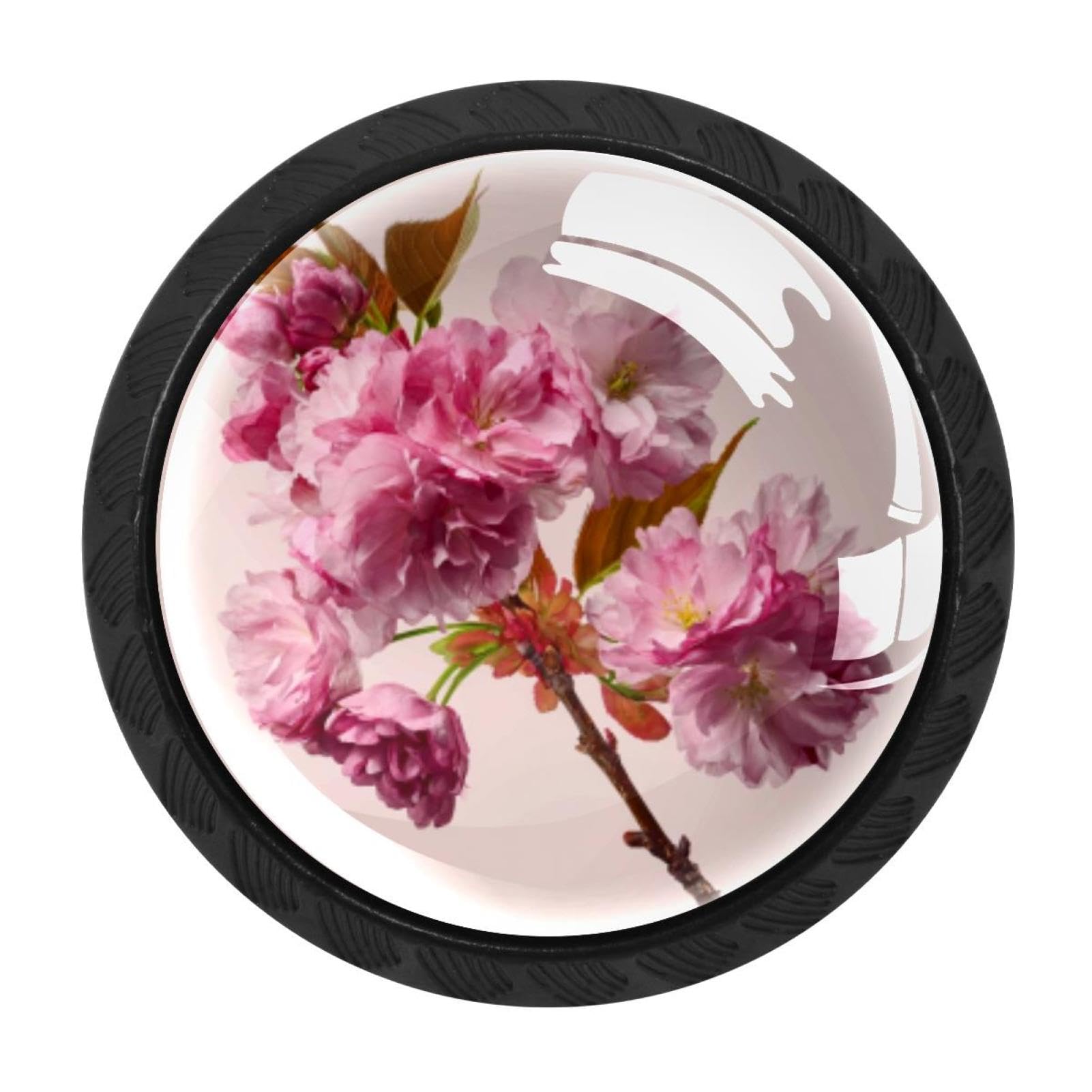 CHENZZZZ 4 PCS Cherry Blossom Flower Pink (3) Crystal Glass Cabinet Knob Drawer Pull Handle for Kitchen Cupboard Dresser Wardrobe etc