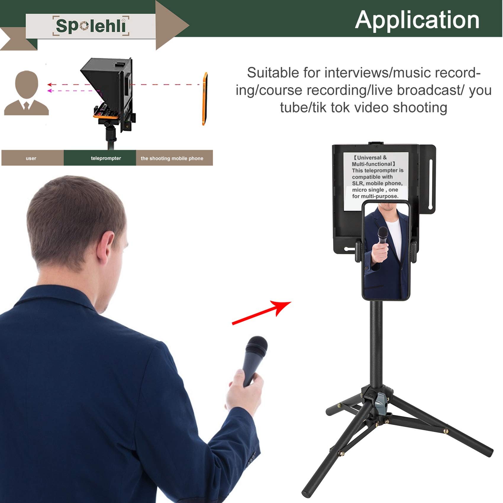Spolehli Teleprompter TMP Adjustable Smart Phone/DSLR Teleprompter 7.5