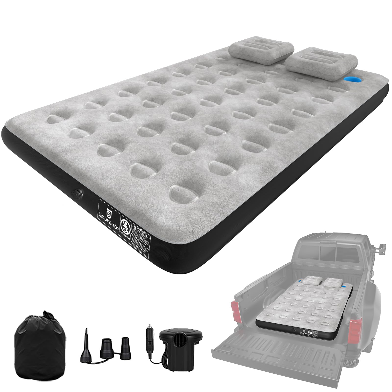 Umbrauto Air Mattress for 5.5-6.5 ft Short Bed Full-Size Trucks, Pickup Truck Airbed Mattress with Corded Air Pump for Outdoor Travel