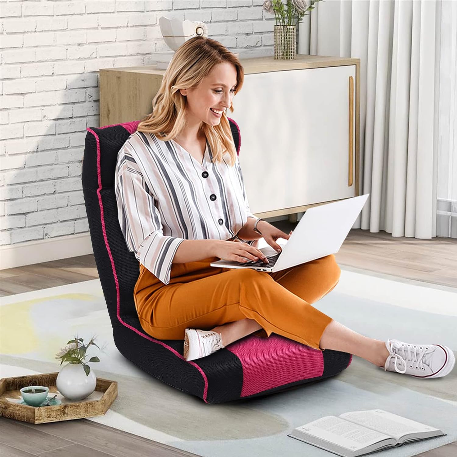 OTTERLEAd Portable Floor Chair w/Back Support,Adjustable