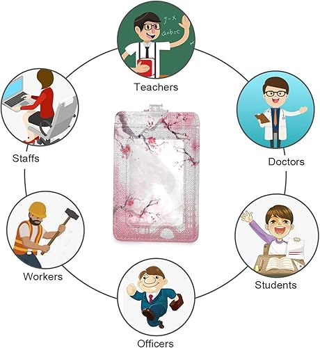 Miniatura 4 de Kigai Soporte para tarjetas de identificación de flor de cerezo con cordón para el cuello, soporte vertical de piel sintética suave con 1 ventana de
