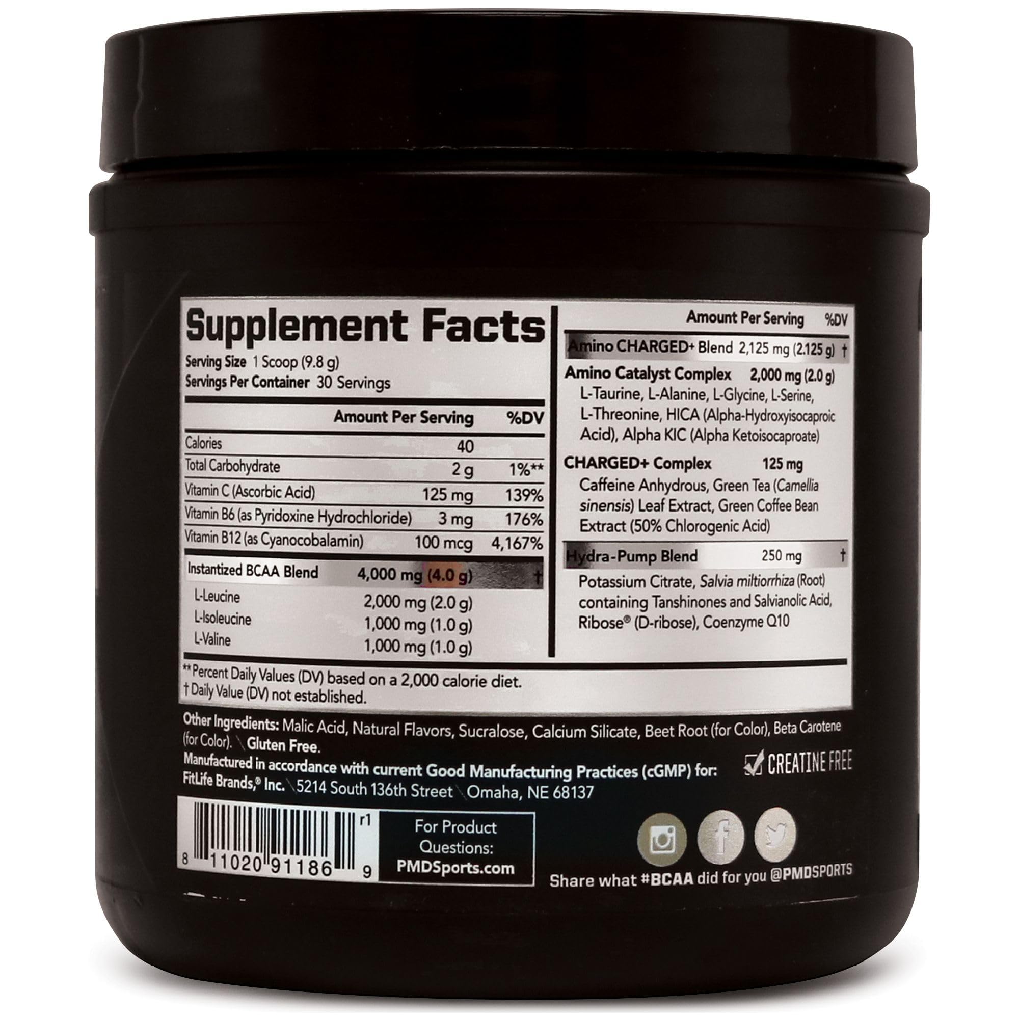 PMD Sports BCAA Charged Delicious Amino Acid Drink Mix for Performance and Recovery - Increase Muscle Function for Workout and Daily Energy - Sour Peach Ring (30 Servings) — Amazon image 7