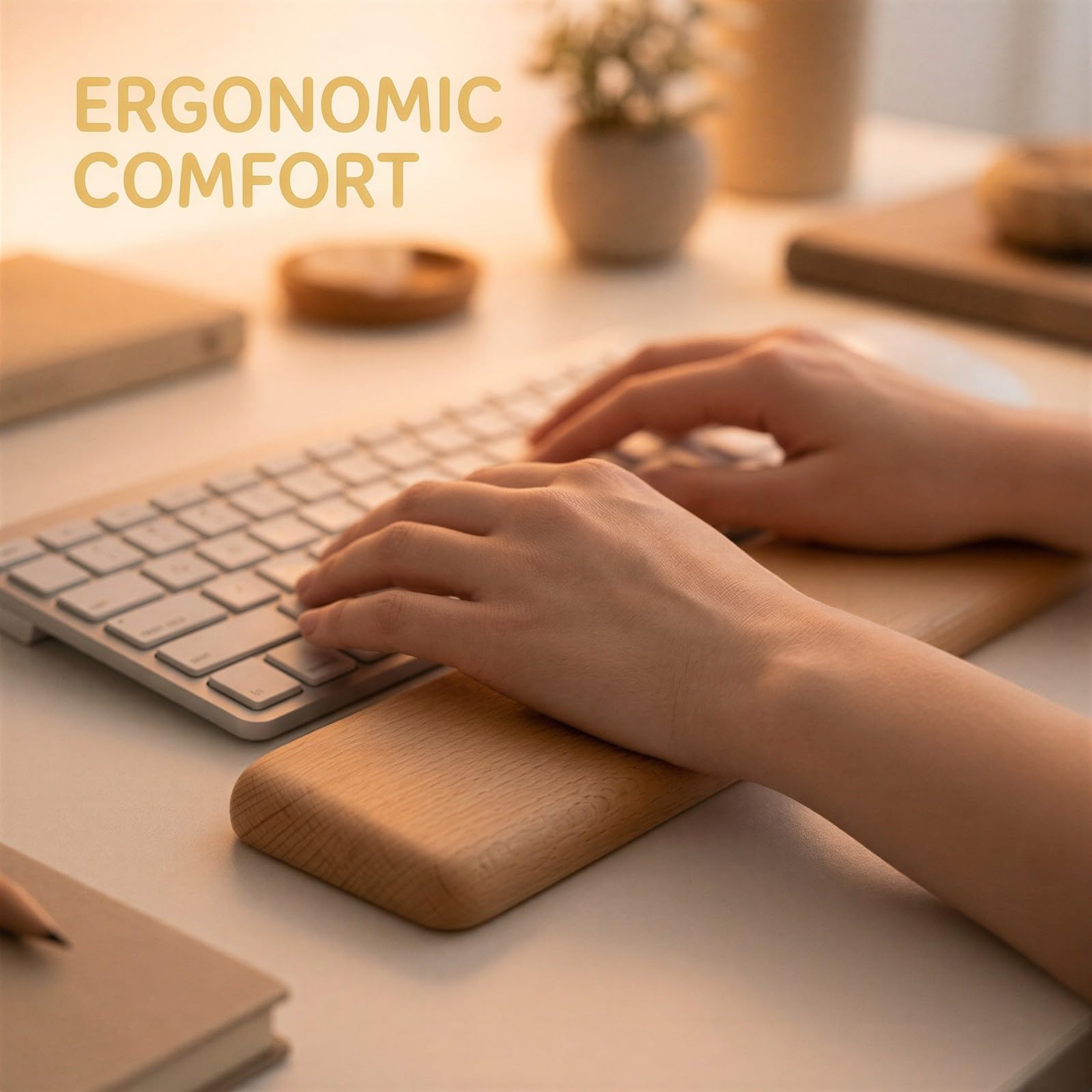 Tastatur-Handgelenkauflage aus Buchenholz, 36 cm ergonomische Handballenauflage für 87-Tasten mechanische Tastaturen, Vollholz, rutschfest, für Gaming, Home und Büro, glatte Oberfläche