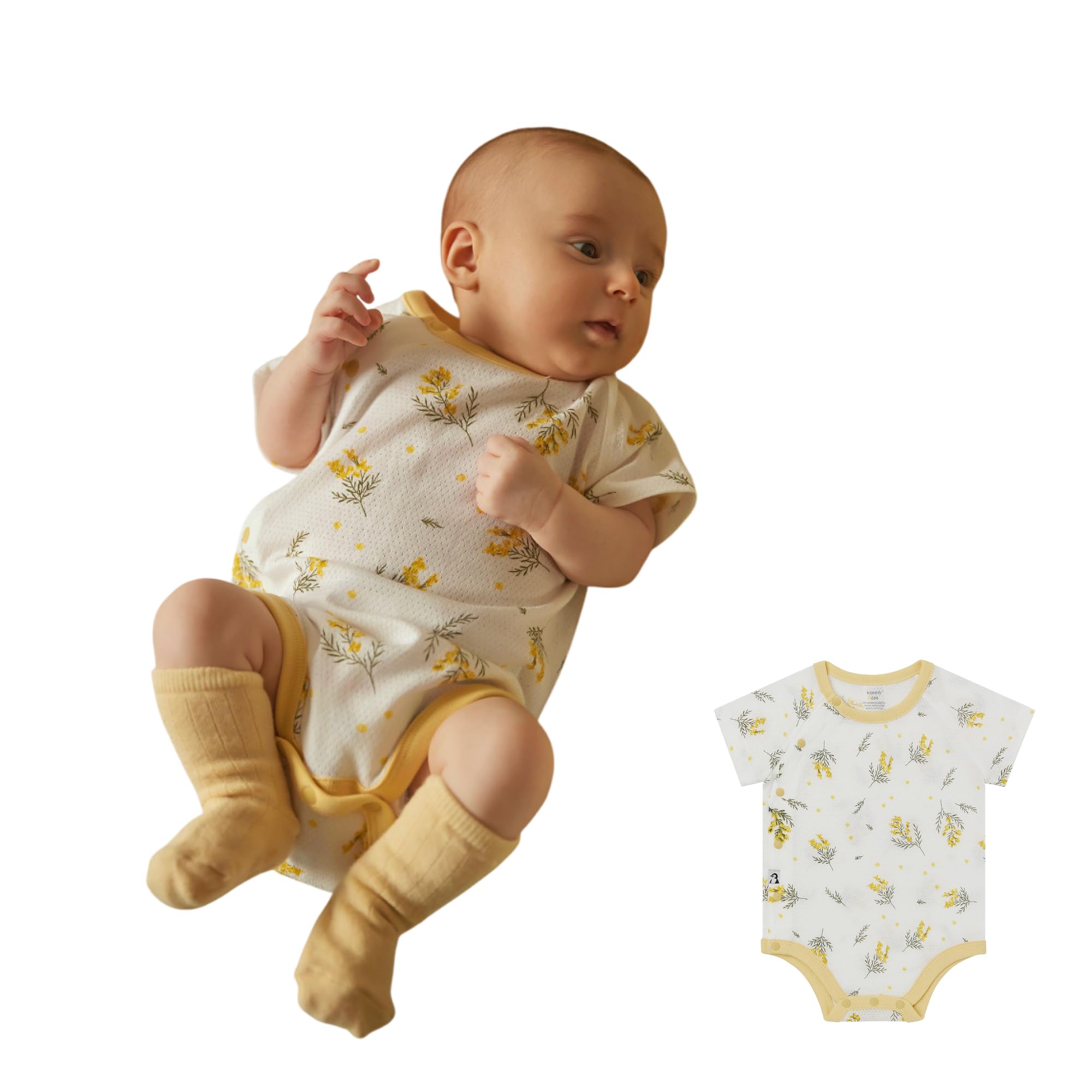 [Konny] Newborn コットンメッシュボディスーツ あせもの心配ゼロ 夏服 の着心地、通気性 カバーオール 敏感な肌にもOK! 綿100% 柔らかい素材 半袖 新生児 0~12ヶ月