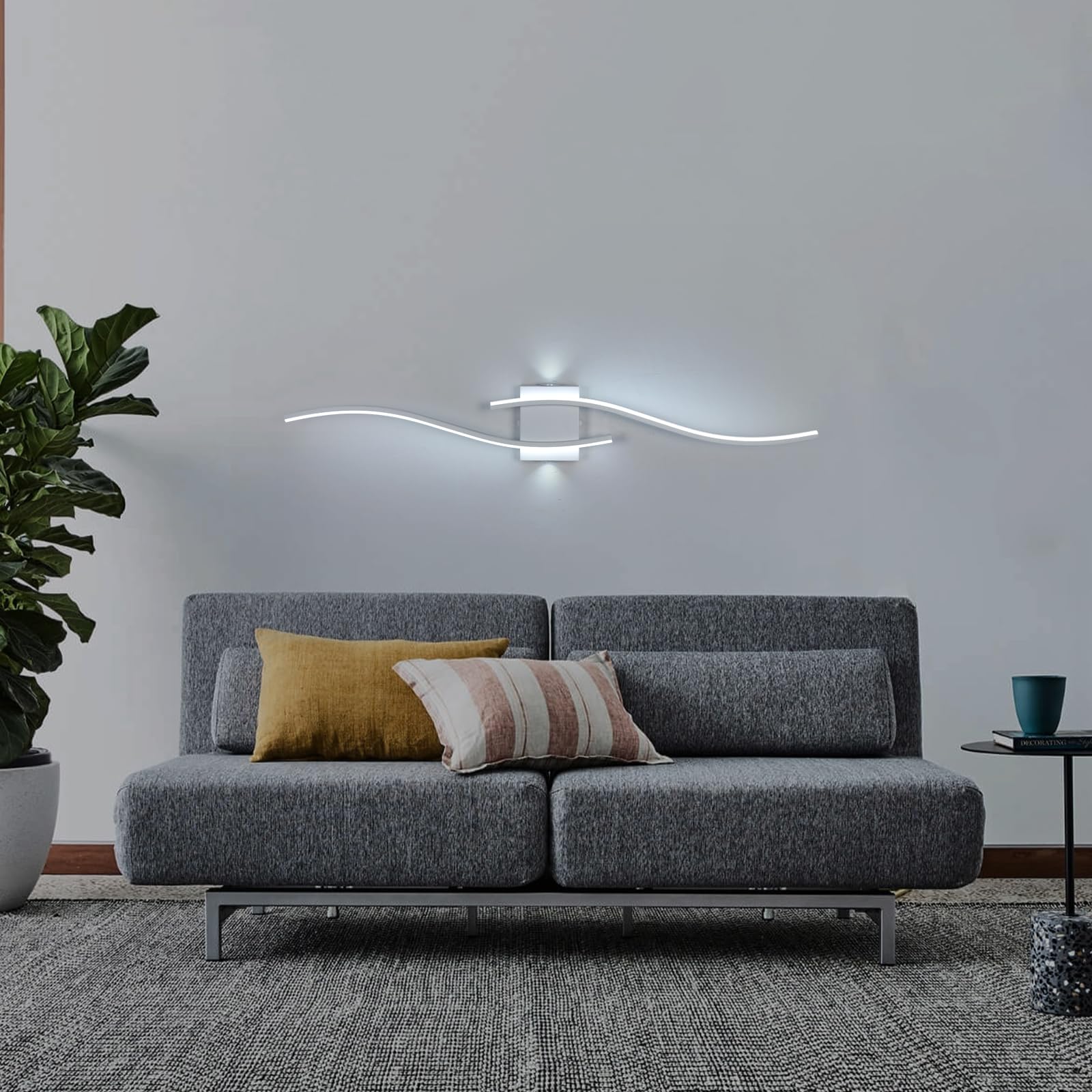 Applique Da Parete Interno,120Cm Applique Camera Da Letto Ad Onda,Lampada Da Parete In Alluminio A 3000-6000K Regolazione Continua Per Soggiorno Da Letto Bagno Corridoio Scale Decorazione Bianco