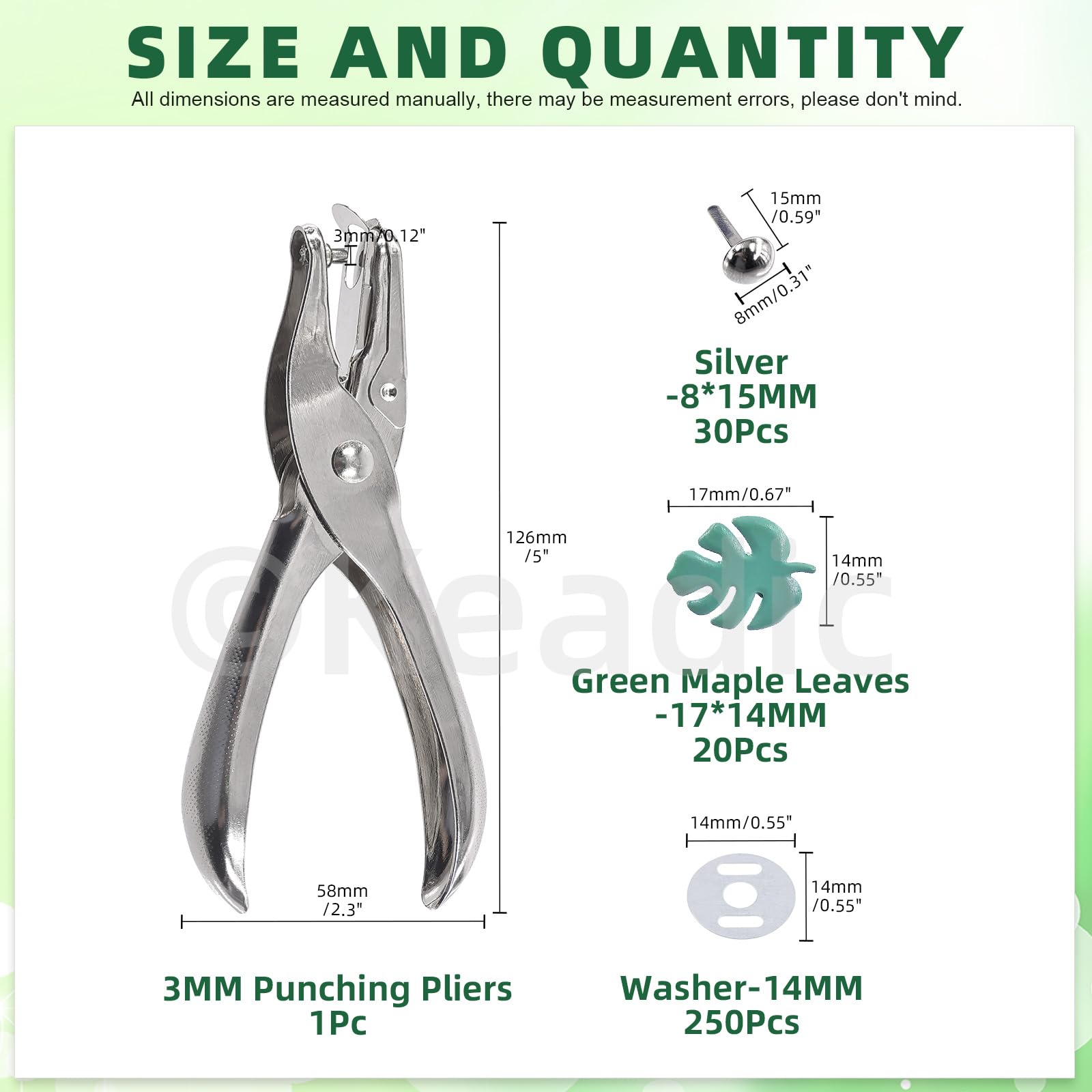 Keadic 491Pcs Metal Paper Fasteners Brads and Single Hole Metal Punch Pliers Assortment Set - Image 2