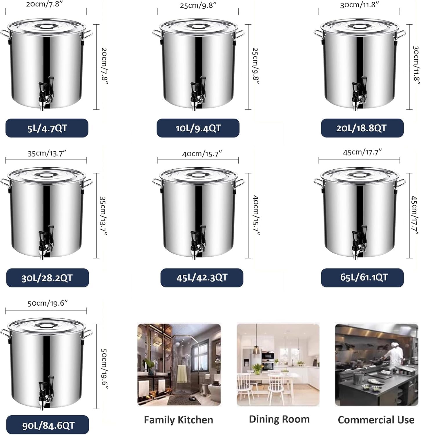 Heavy-Duty Stainless Steel Brew Kettle with Spigot & Lid - Perfect for Home Brewing, Outdoor Cooking, and Durable Stock Pot for Beer & Milk Silver 90L/84.6QT