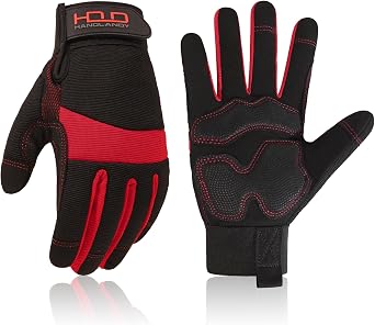 HANDLANDY Hi-vis Reflective Work Gloves, Anti Vibration Safety Gloves, Touch Screen, Orange Flexible Spandex Back