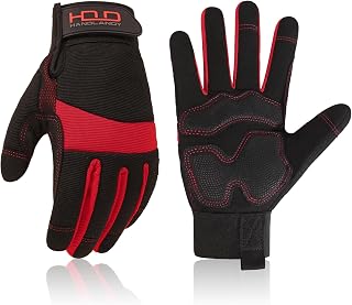 HANDLANDY Hi-vis Reflective Work Gloves, Anti Vibration Safety Gloves, Touch Screen, Orange Flexible Spandex Back