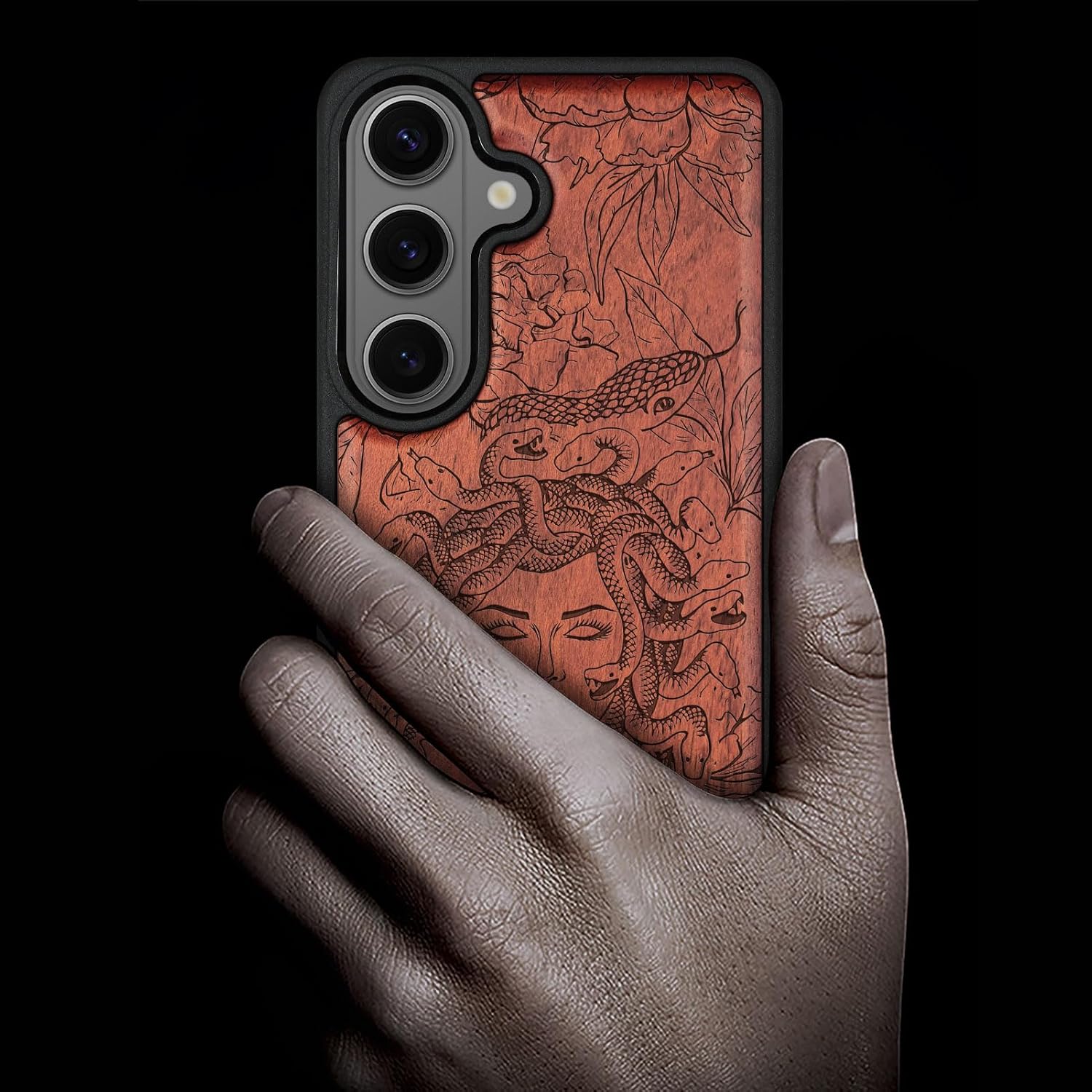 Carveit Magnetic Wooden Case for Galaxy S26+ Samsung S26 Plus Case, TPU Shockproof Cover & Wood Engraved, Compatible with MagSafe Wireless Chargers (Medusa Enigma) Rosy