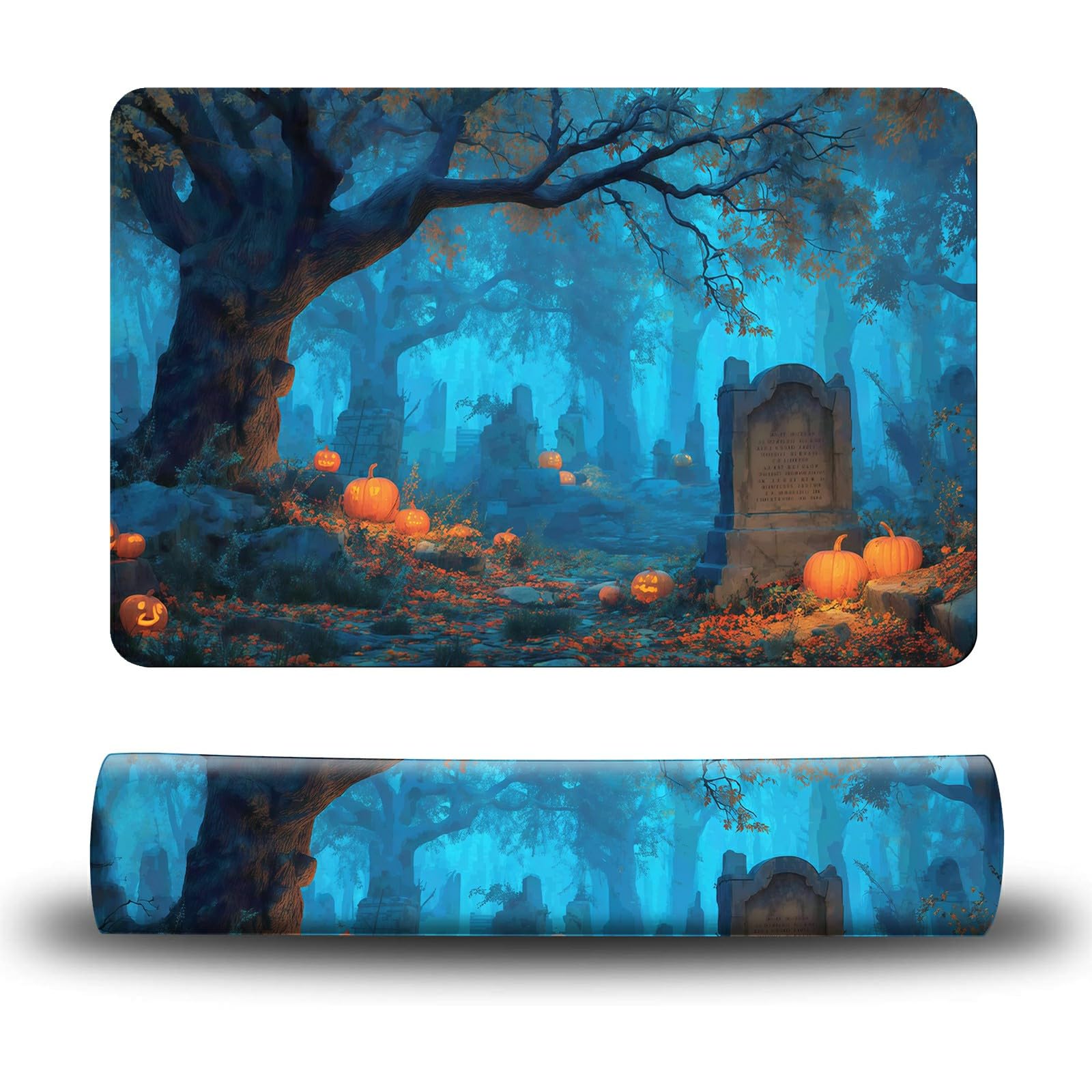 Dikoer Dog Food Mat, 19.6" x 23.6" Absorbent Pet Feeding Mat for Food and Water, Waterproof Diatom Mud Pet Placemat with Non-Slip Rubber Backing, Cat Bowl Mat for Floors - Terrifying Forest