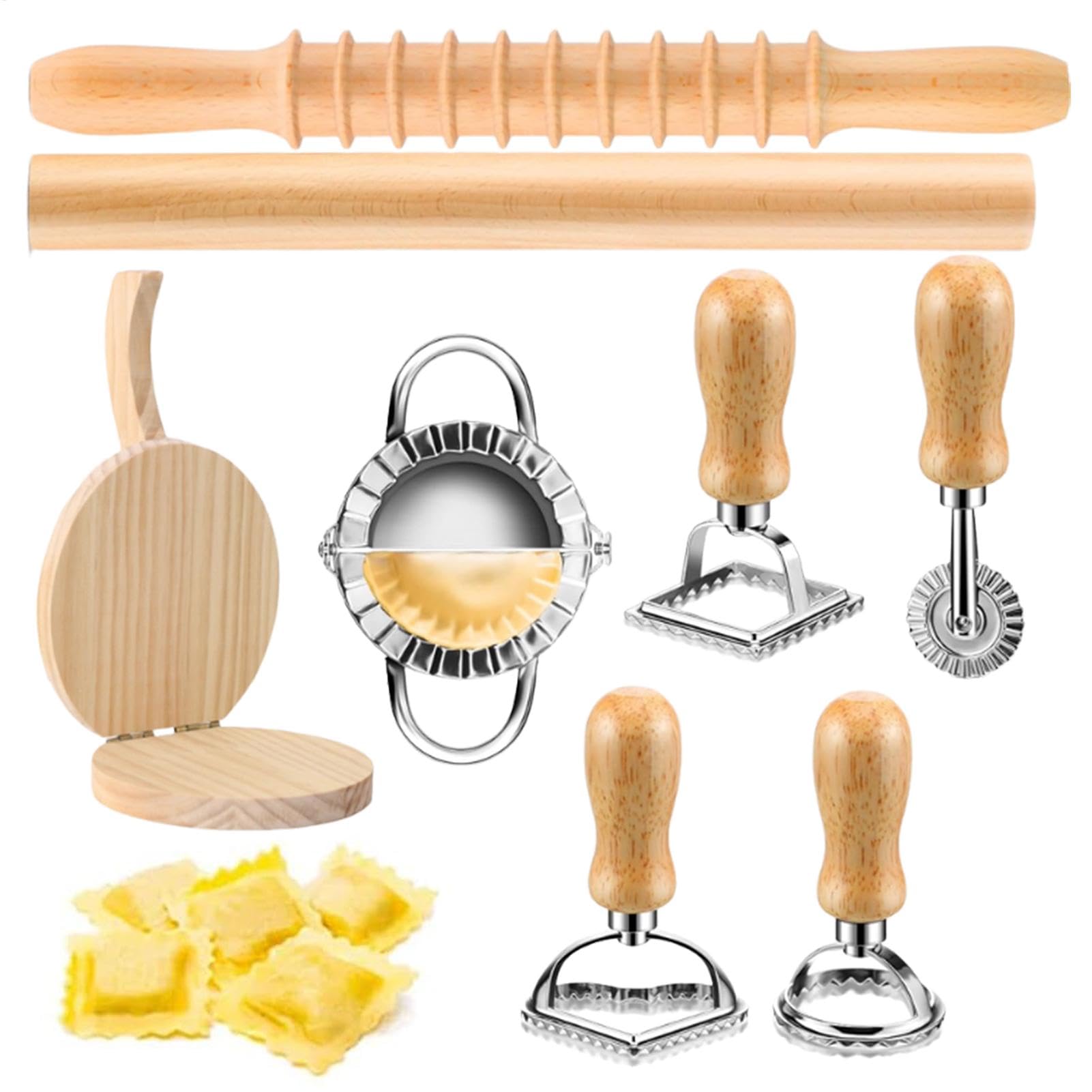Rouleau Et Coupe-Pâtes En Bois Set À Spaghetti | Cuisine Accessoires De Pâtisserie Polyvalents Pour Fournitures De Cuisine Maison Et Restaurant Desserts Wontons Tartelettes