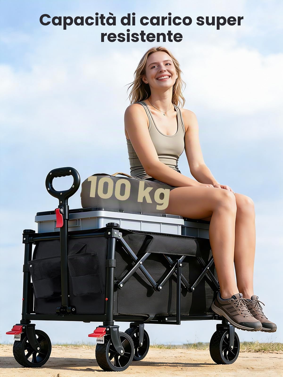 YEAUPE PRO Carrello Spiaggia, Carrello Pieghevole con Ruote 60-110L