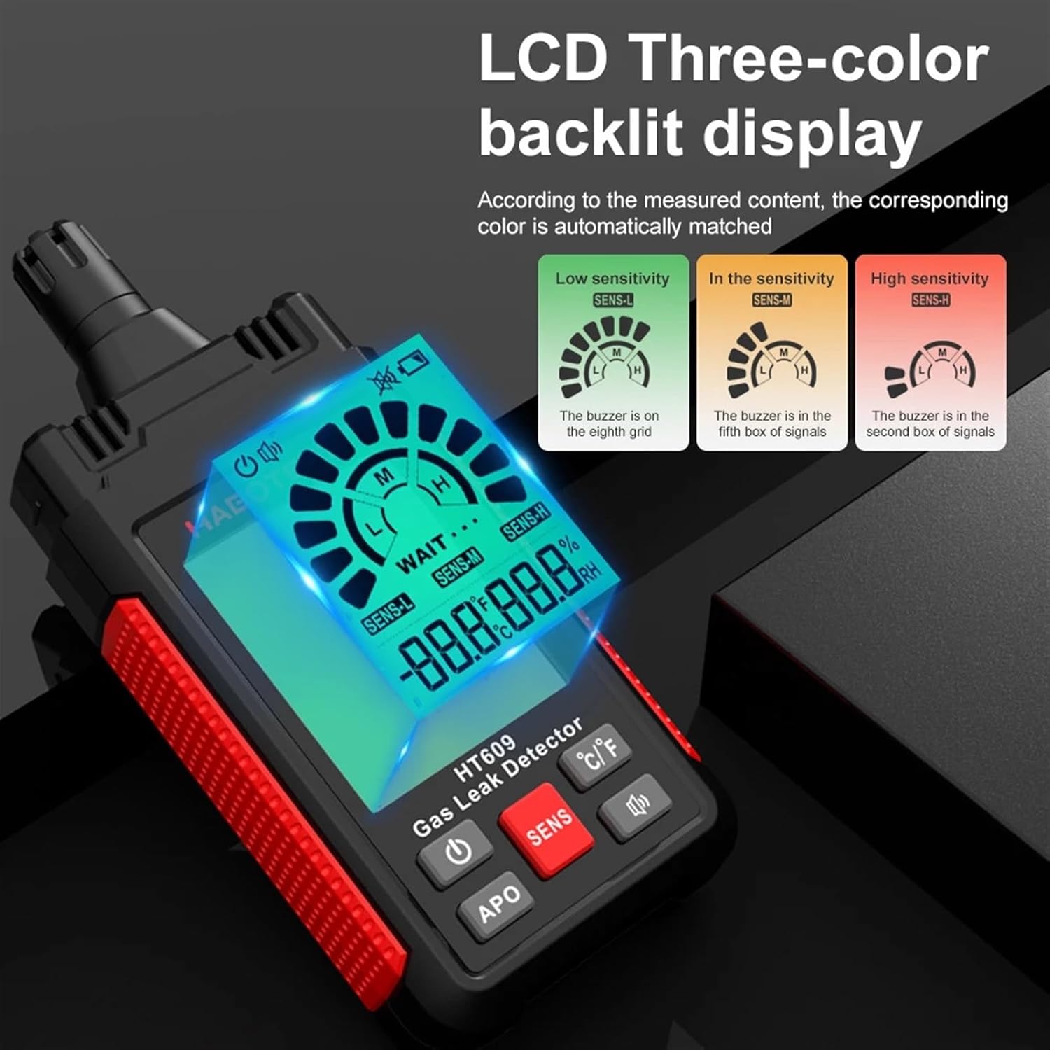 HT609 Gas Leak Detector Buzzer Alert Combustible Gas Detector Display Temperature Humidity Gas Analyzer Electric Tester Tool