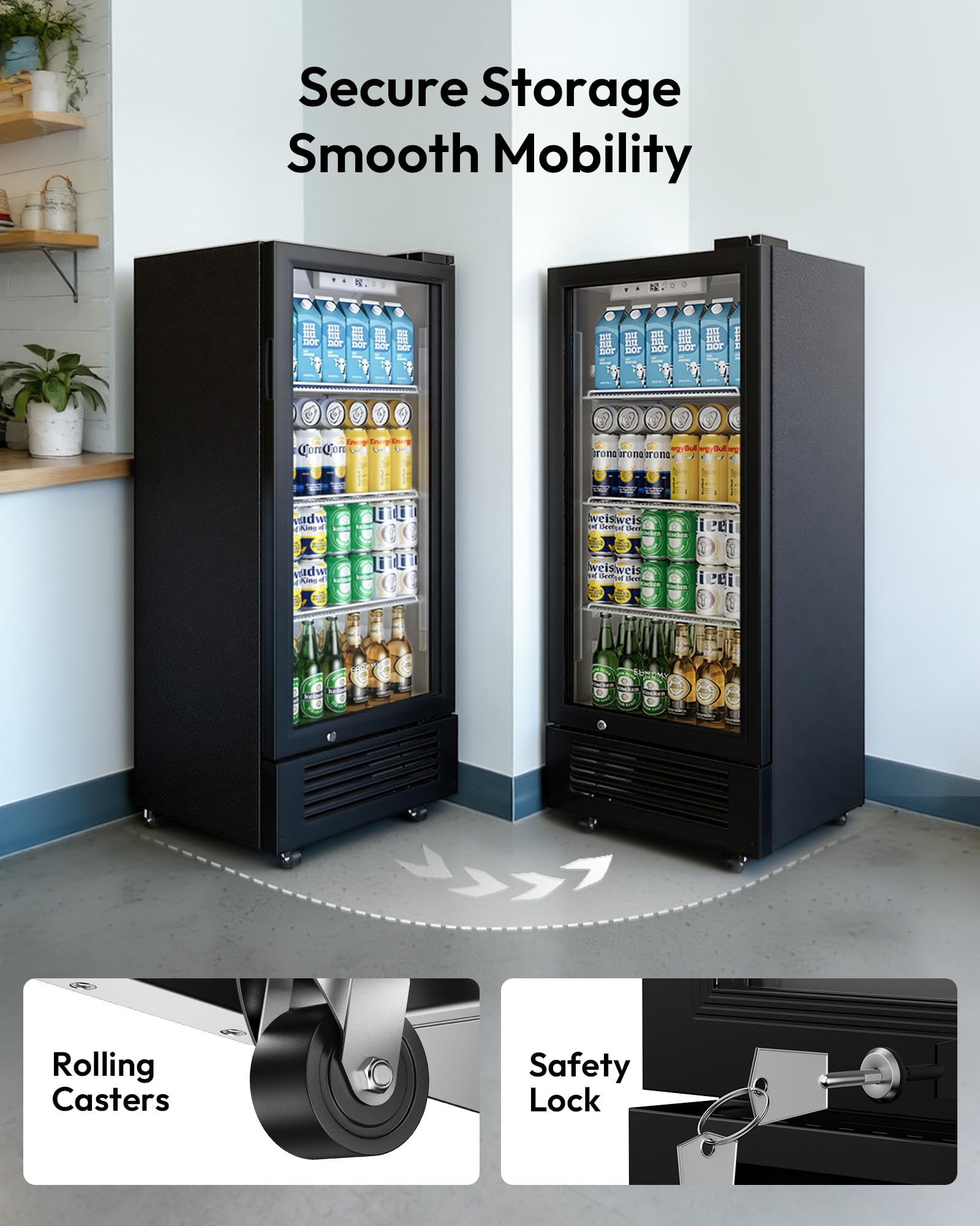 Euhomy 6 Cu.Ft Commercial Refrigerators With Double-Tempered Glass Door, Beverage Refrigerator With Lock And Adjustable Shelves, Display Fridge With LED Light For Bar, Office, Restaurant, Etl Listed on Fridge.com - View 6