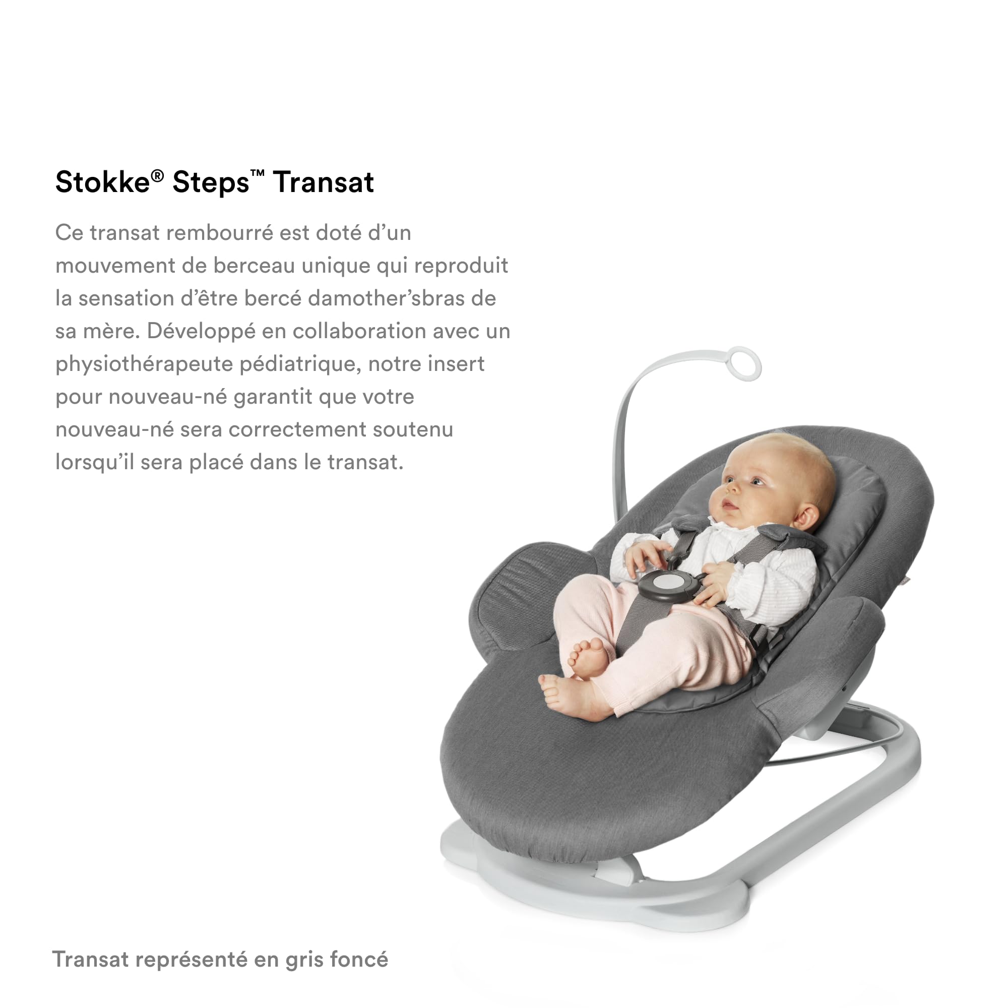 Stokke Steps Lounger, Grey/Black Chassis - For babies from 0 to 6 months - allows independent bouncing and rocking gently