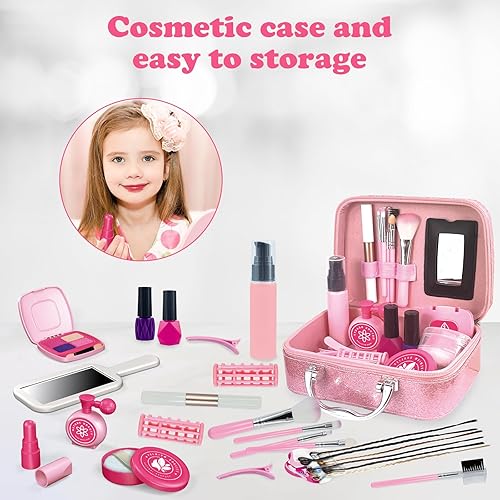 Miniatura 3 de RedCrab Juego de juguetes de salón de belleza para niños, kit de maquillaje de peluquería para niñas, incluye secador de pelo para niños, peine,