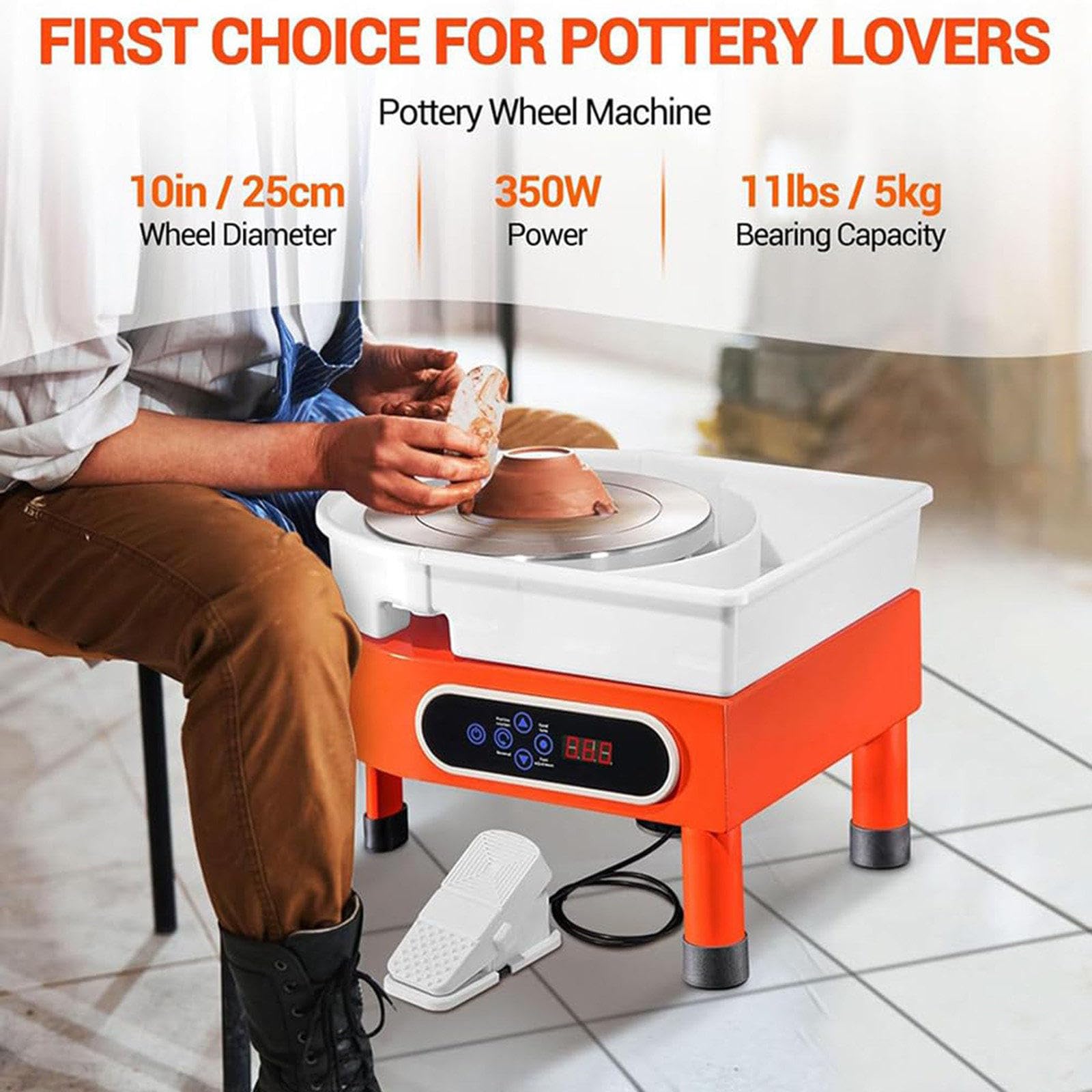 Electric Pottery Wheel,Ceramic Forming Machine,Detachable Basin,LCD Touch Screen,Forward Reverse Rotation,for Beginners