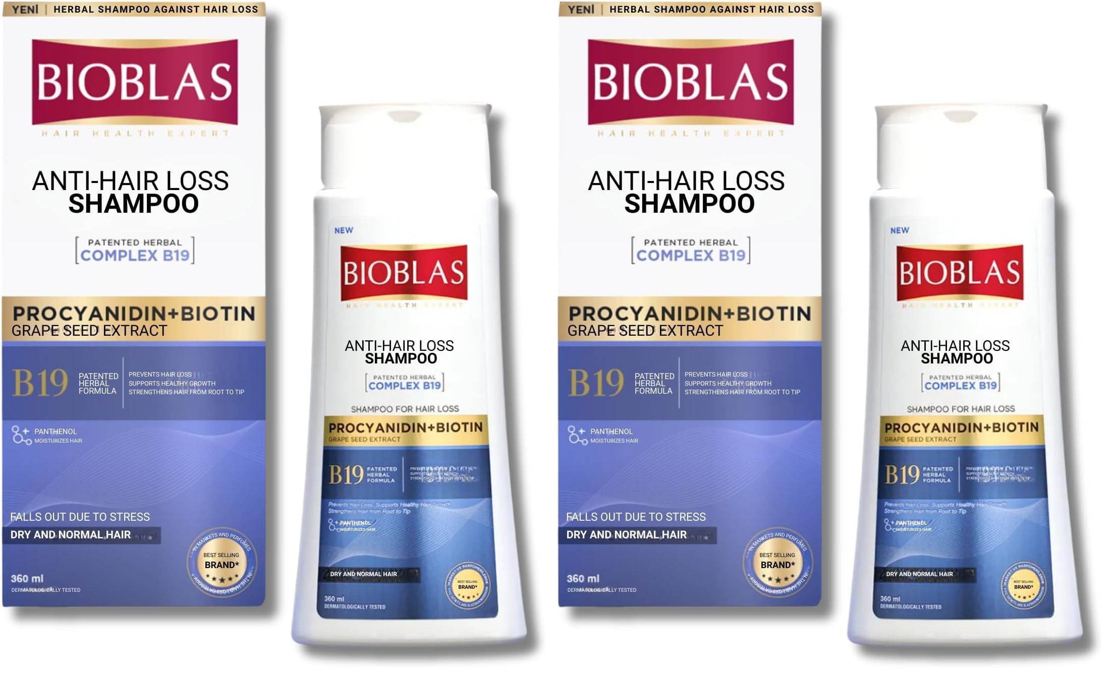 BIOBLAS Saç Dökülmesine Karşı Anti-Stress Şampuan (Procyanidin & Biotin) (360 ml) 2li paket