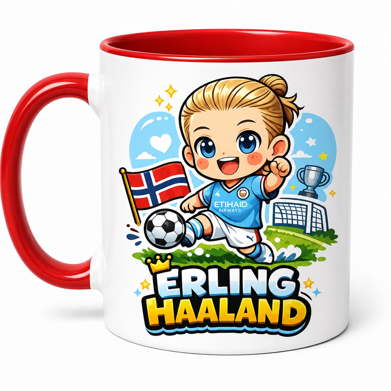 CRAFT MANIACS Erling Haaland Caricature Red Rim Coffee Mug | Two-Tone Design, Football Fan, Norway Jersey Print, Ceramic Mug, Novelty Drinkware-image-47