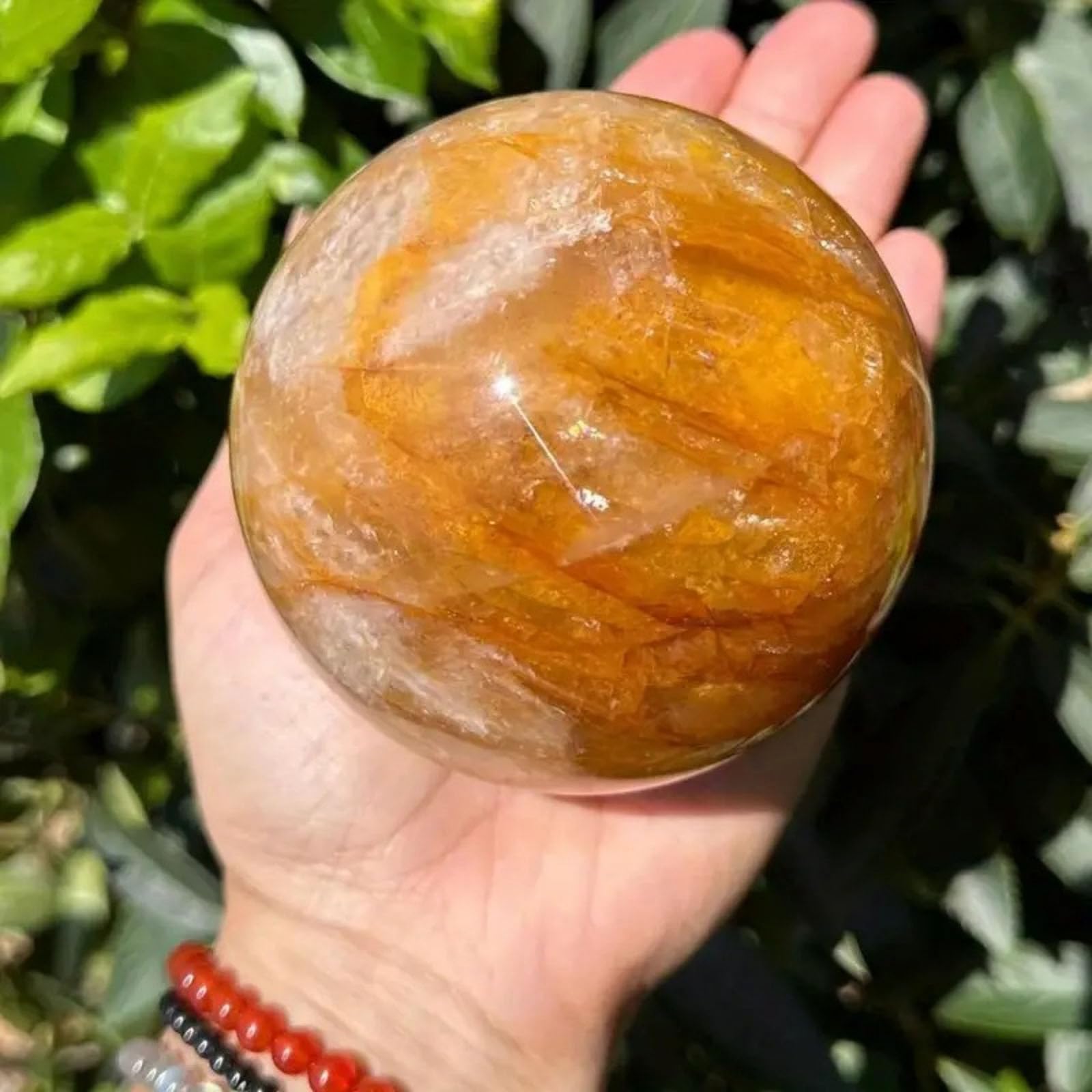 Bola de Cristal de Flor de Goma Amarilla Natural con Base de Madera para meditación, adivinación, cámara, sesión de Fotos, decoración artística para el hogar y la Oficina,7.5~8cm