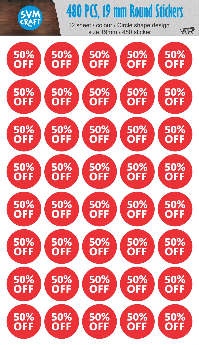 SVM CRAFT® Sales Clearance Discount Stickers - 480 Pcs Yellow Labels for Retail Store, 19 mm Blank Off Price Tags