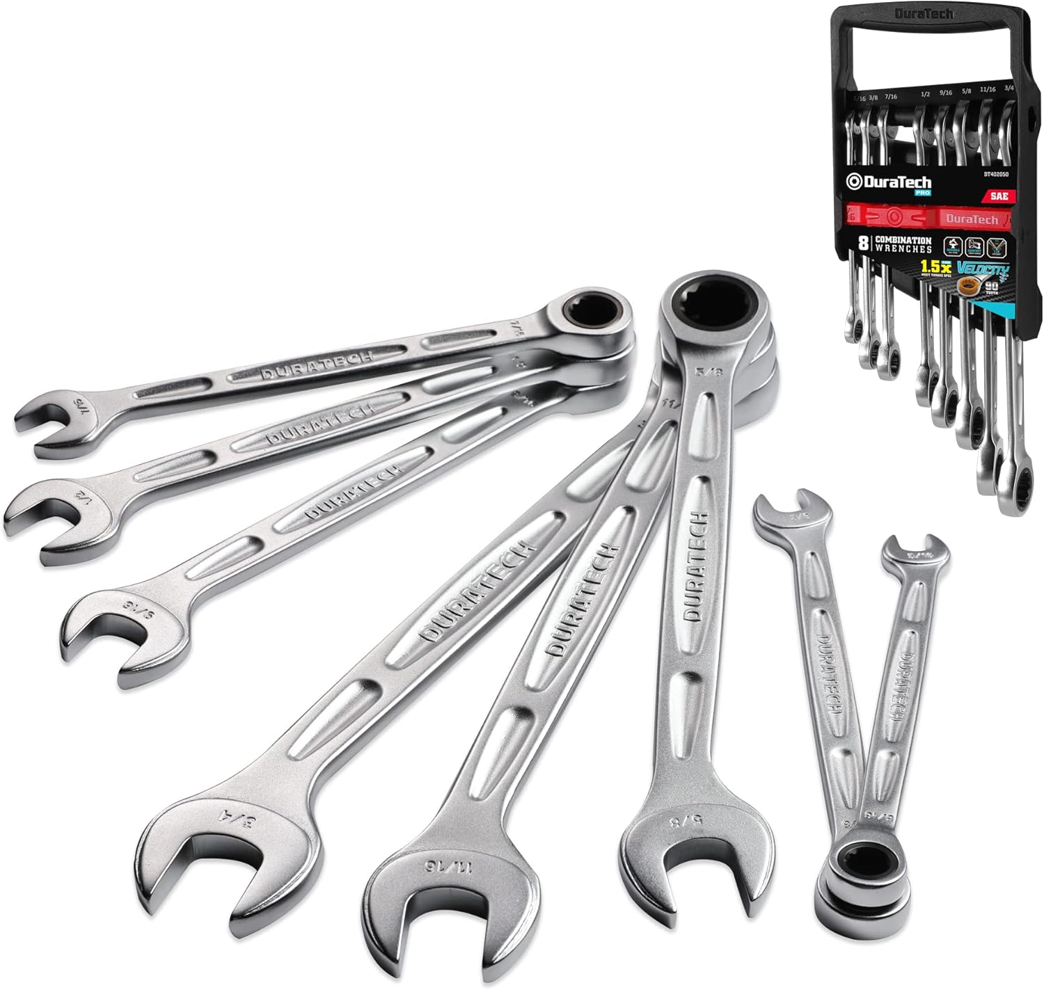 DURATECH Ratcheting Combination Wrench Sets, SAE 5/16" to 3/4" open end