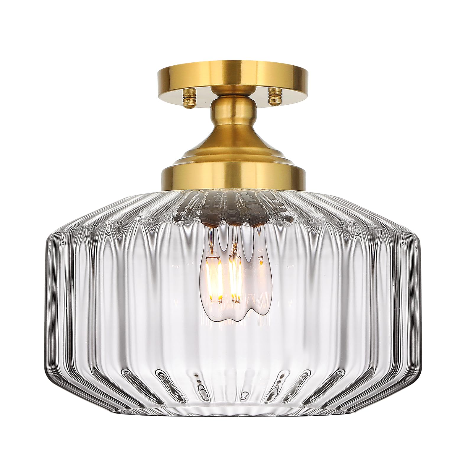11 8in Semi Flush Mount Ceiling Light Fixture Vintage Striated Glass Kitchen Lighting Fixtures Ceiling Mount for Entryway