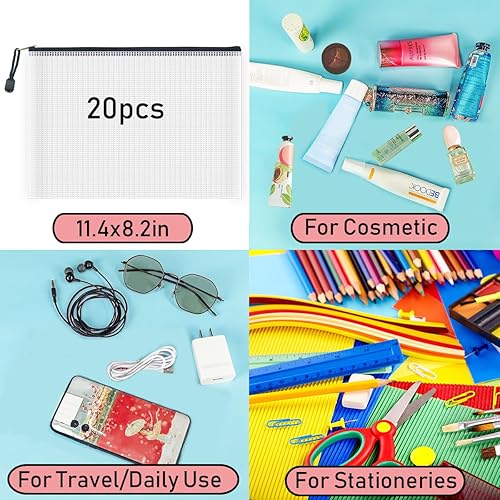 Miniatura 8 de AUSTARK 20 bolsas de malla con cremallera, multiusos, impermeables, bolsa de almacenamiento organizadora para oficina, escuela, hogar, viajes