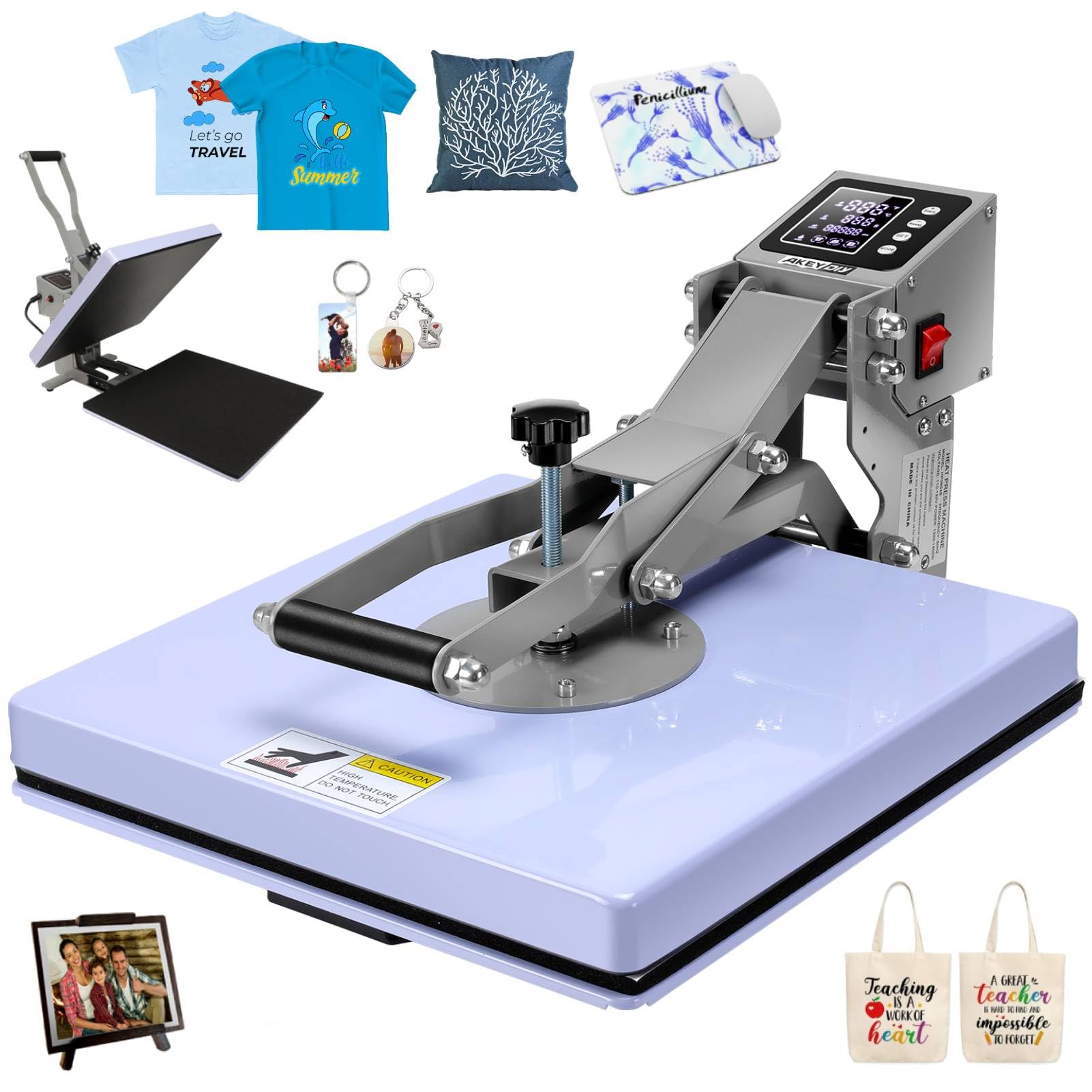 Máquina de prensado de calor AKEYDIY de 15 x 15 pulgadas, prensa de calor profesional para camisetas, placa inferior extraíble grande, deslizable, máquina de prensado de transferencia de calor por sublimación digital para la mayoría de las camisetas, almohadilla para bolsa de almohada