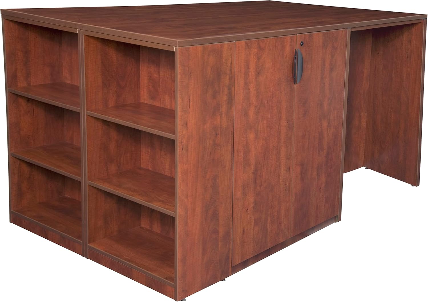 Regency Legacy Stand Up 2 Storage Cabinet/ 2 Desk Quad with Bookcase End- Mahogany