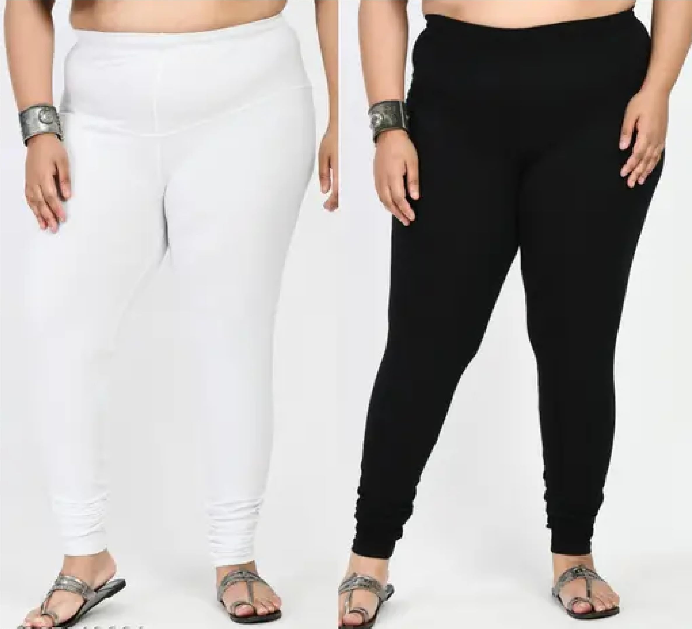 Womens Oversize Leggings Full Length-Pack of 2-Black,White-image-0