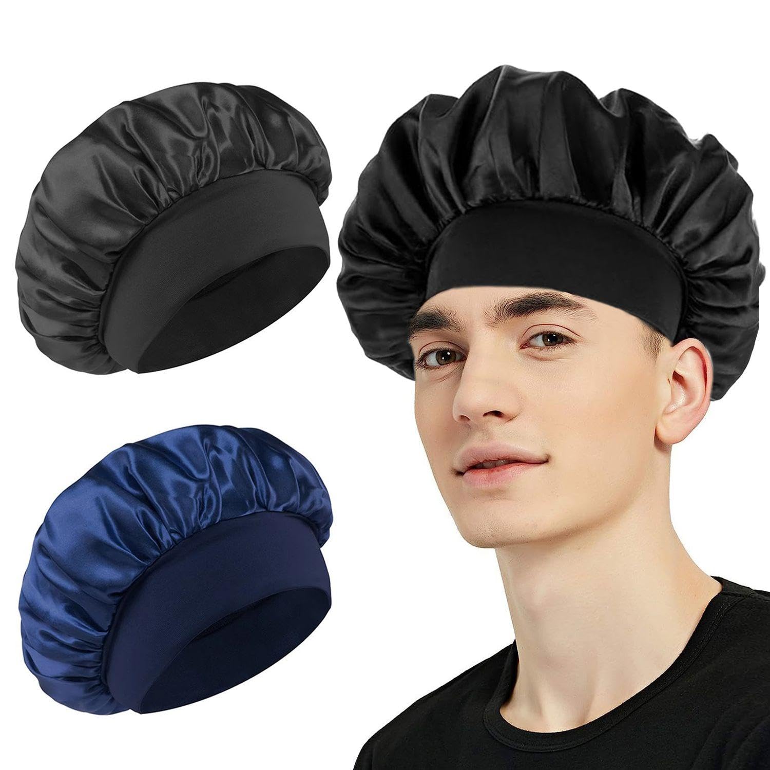 2 Pieces Satin Nightcap, Elastic Nightcap, Fashionable And Simple Nightcap, Suitable For Sleeping, Bathing, Skin Care, Makeup