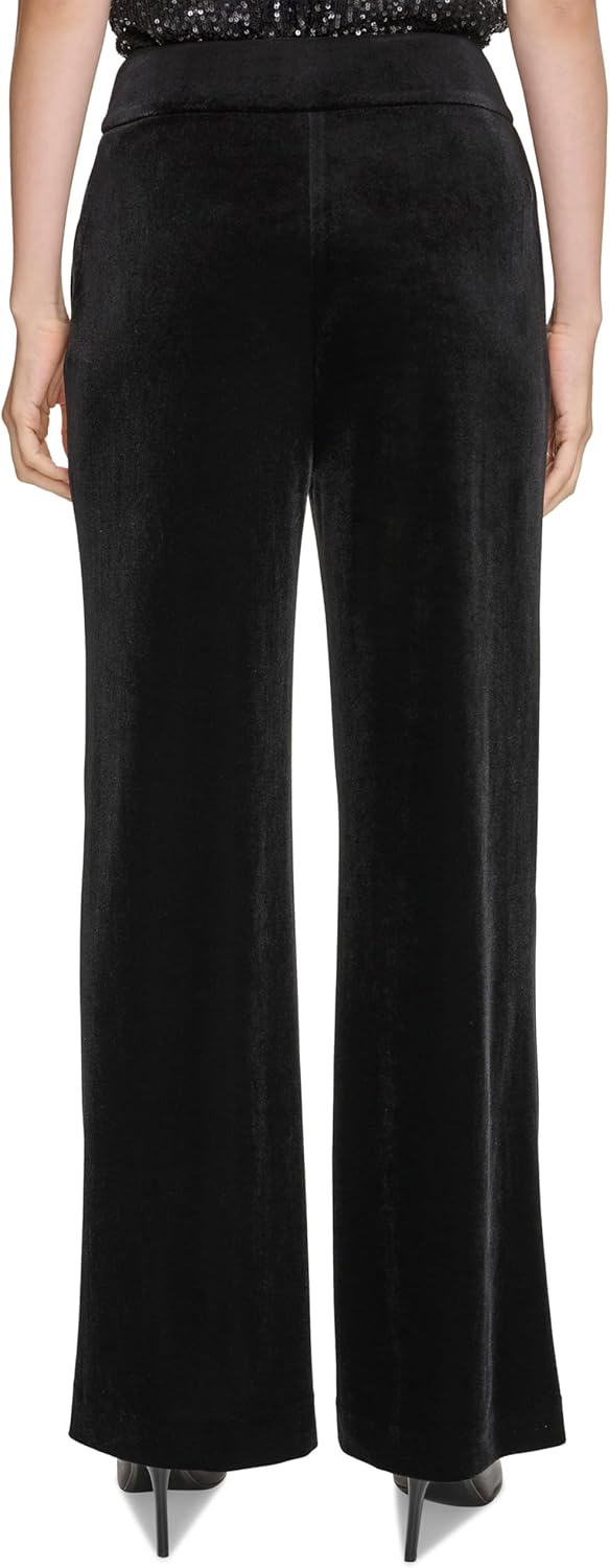 Calvin Klein Womens Petites Whitney Solid Velvet Wide Leg Pants Black 6P - Image 4