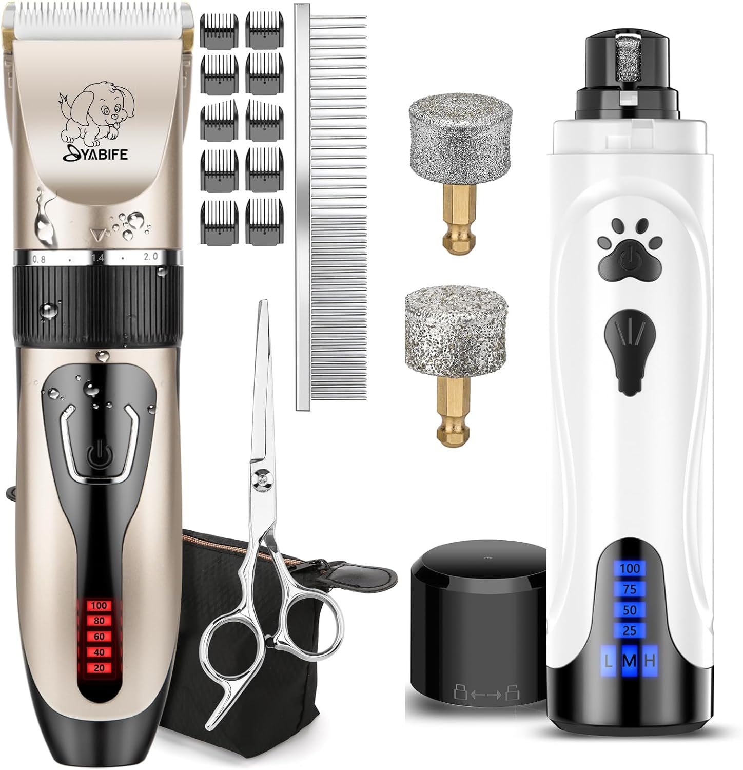 YABIFE Dog Nail Trimmers and Dog Clippers Set 2 in 1 Whisper Quiet Dog Grooming