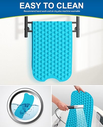 Miniatura 7 de Tapete para bañera antideslizante sin ventosas, 39 x 16 pulgadas, extra largo, para ducha, baño, lavable a máquina, de goma natural (39 x 16