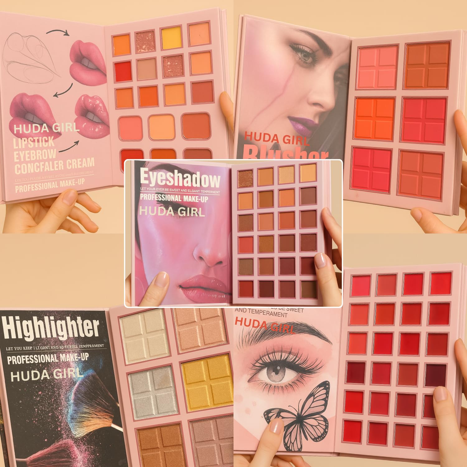Huda Girl 5 in 1 Makeup Book Palette All in One with Blush, Highlighter, Lip Color, Eyeshadow, Concealer & Eyebrow Powder For Women & Girls